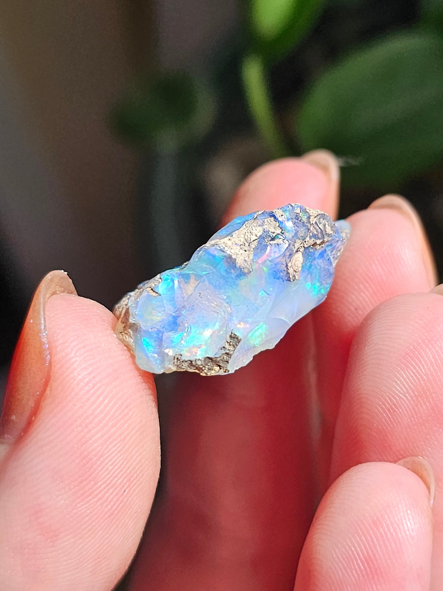 Raw Opal Crystal, Welo Ethiopia, Rough Rainbow Gem, 29ct, Opal Rough, with Matrix, Collector Specimen, Rainbow Flash, Blue Opal Gemstone