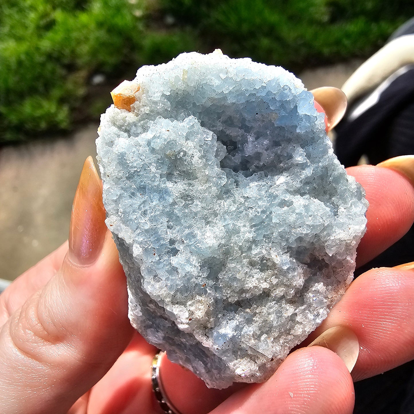 Orange Garnet on Blue Calcite, Rare Old Stock High Color Contrast, Natural Mineral Crystal Specimen from Kenya