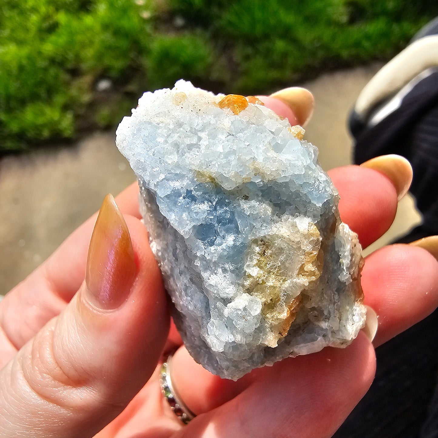 Orange Garnet on Blue Calcite, Rare Old Stock High Color Contrast, Natural Mineral Crystal Specimen from Kenya