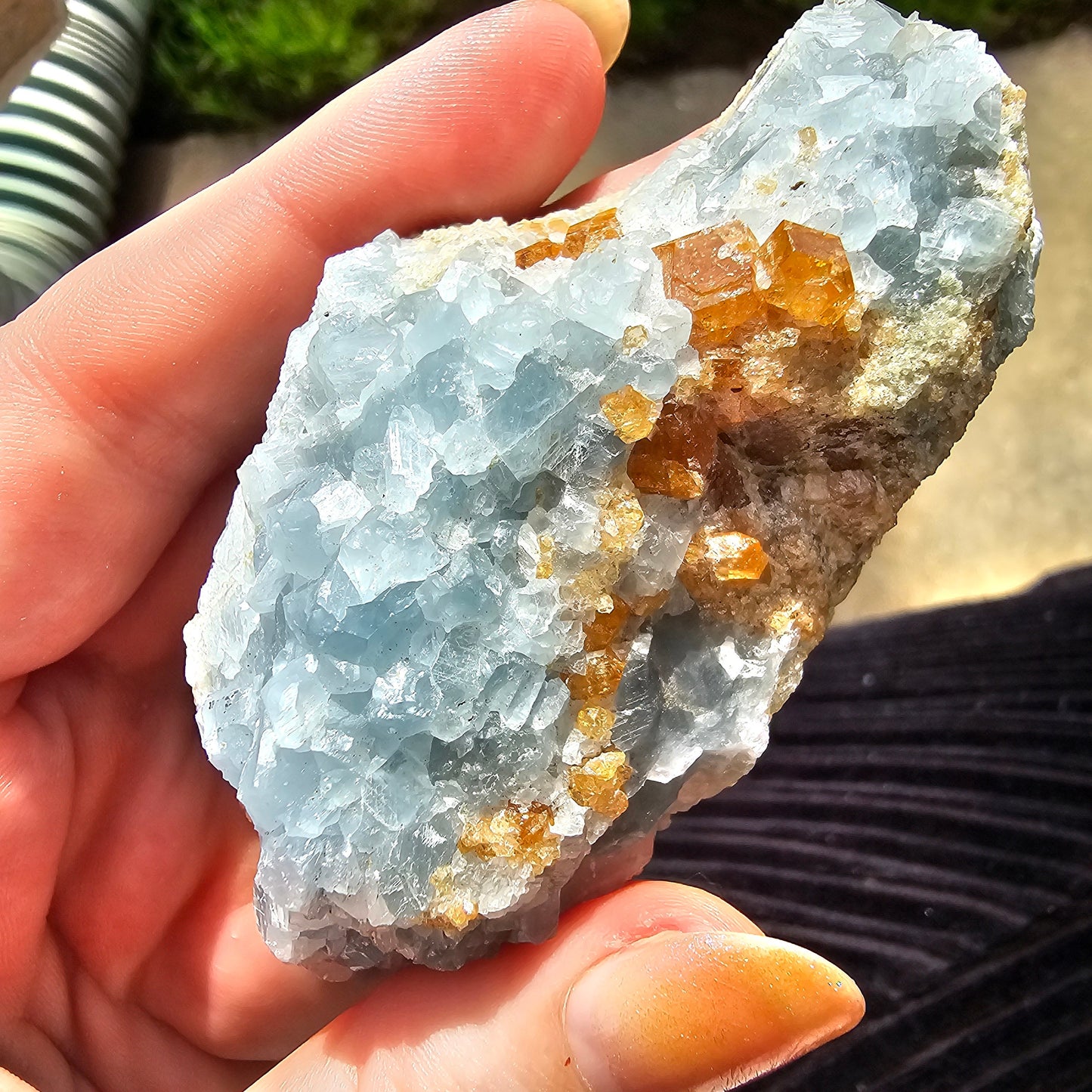 Orange Garnet on Blue Calcite, Rare Old Stock, Kenyan, Great Contrast, Rough Raw Mineral Collector Specimen, Unique January Birthstone