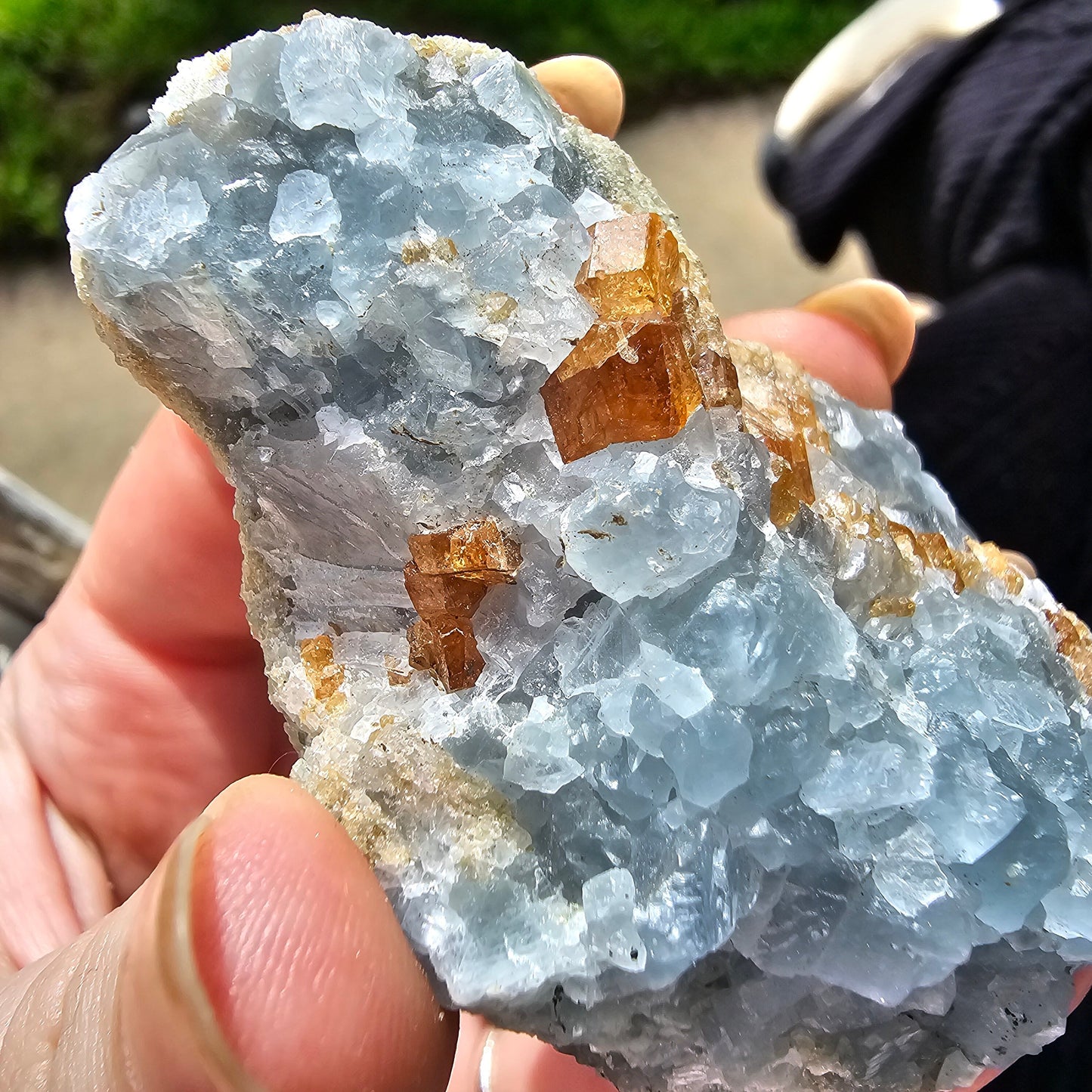 Orange Garnet on Blue Calcite, Rare Old Stock, Kenyan, Great Contrast, Rough Raw Mineral Collector Specimen, Unique January Birthstone