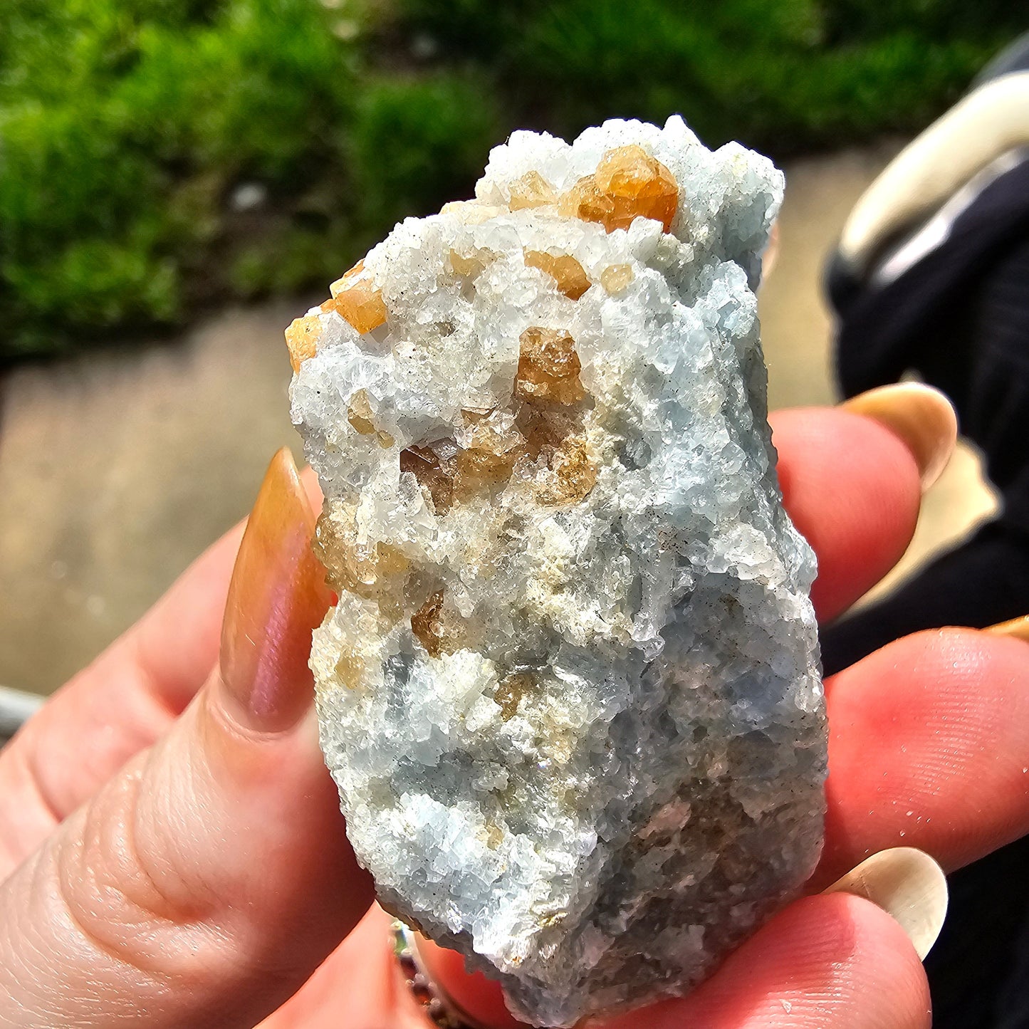 Orange Garnet on Blue Calcite, Rare Old Stock High Color Contrast, Natural Mineral Crystal Specimen from Kenya