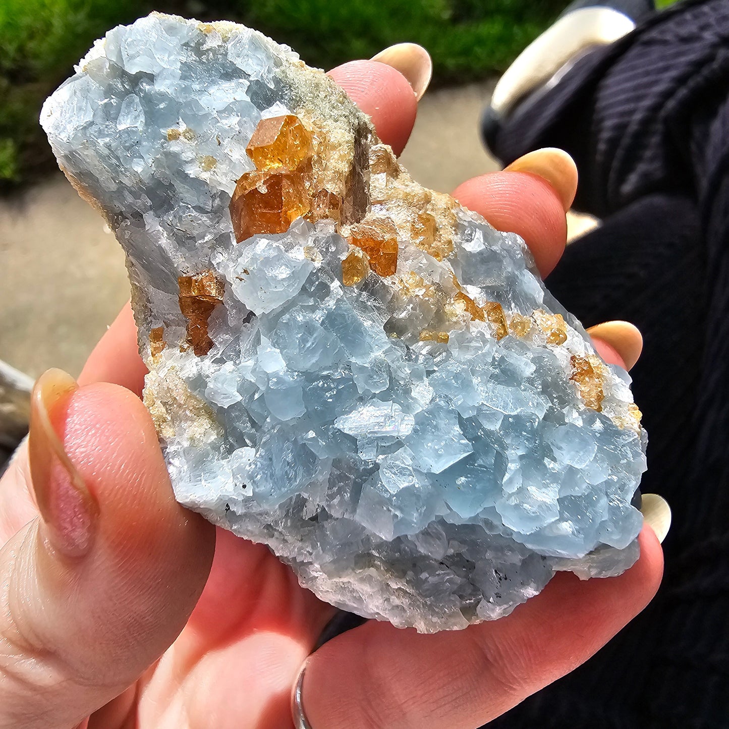 Orange Garnet on Blue Calcite, Rare Old Stock, Kenyan, Great Contrast, Rough Raw Mineral Collector Specimen, Unique January Birthstone