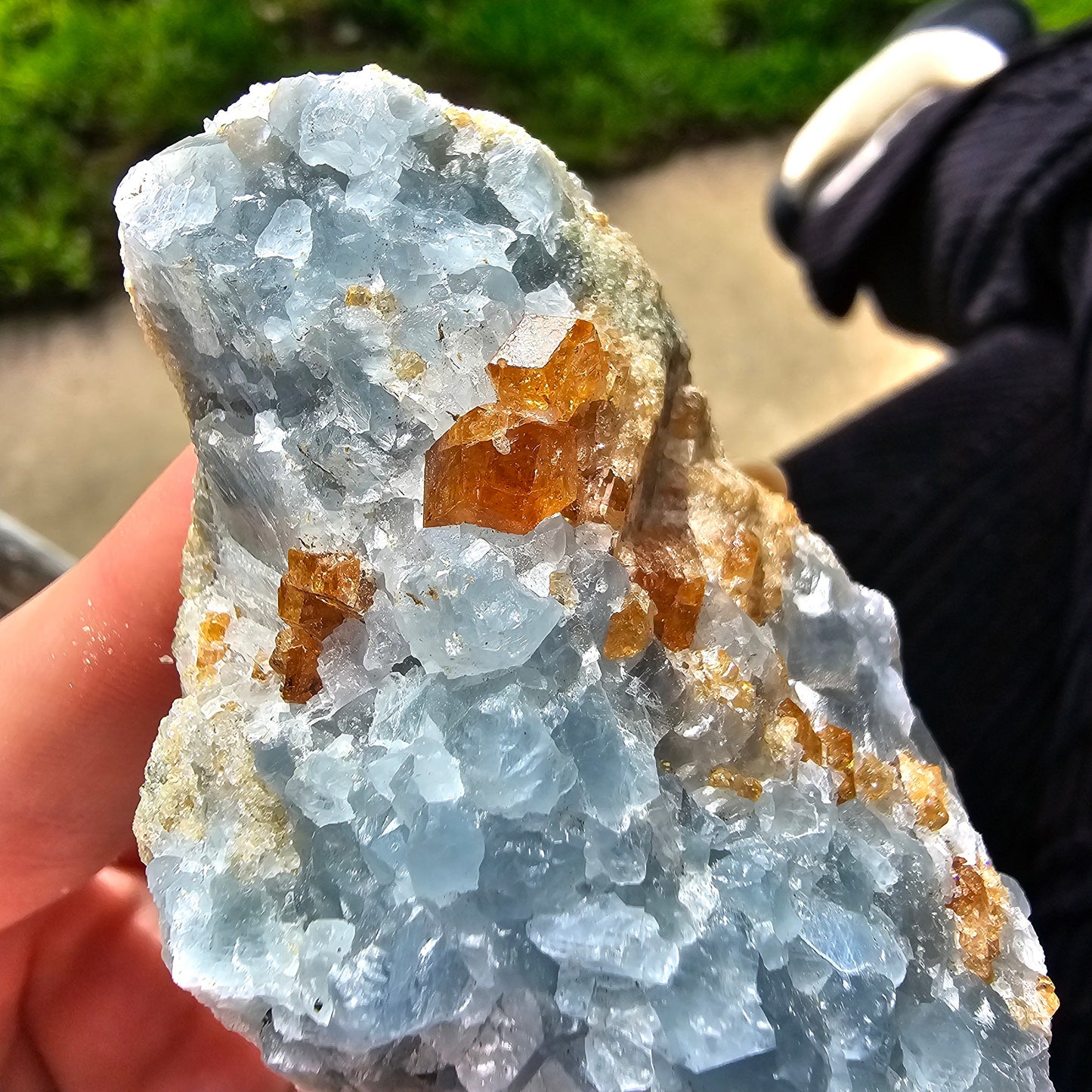 Orange Garnet on Blue Calcite, Rare Old Stock, Kenyan, Great Contrast, Rough Raw Mineral Collector Specimen, Unique January Birthstone