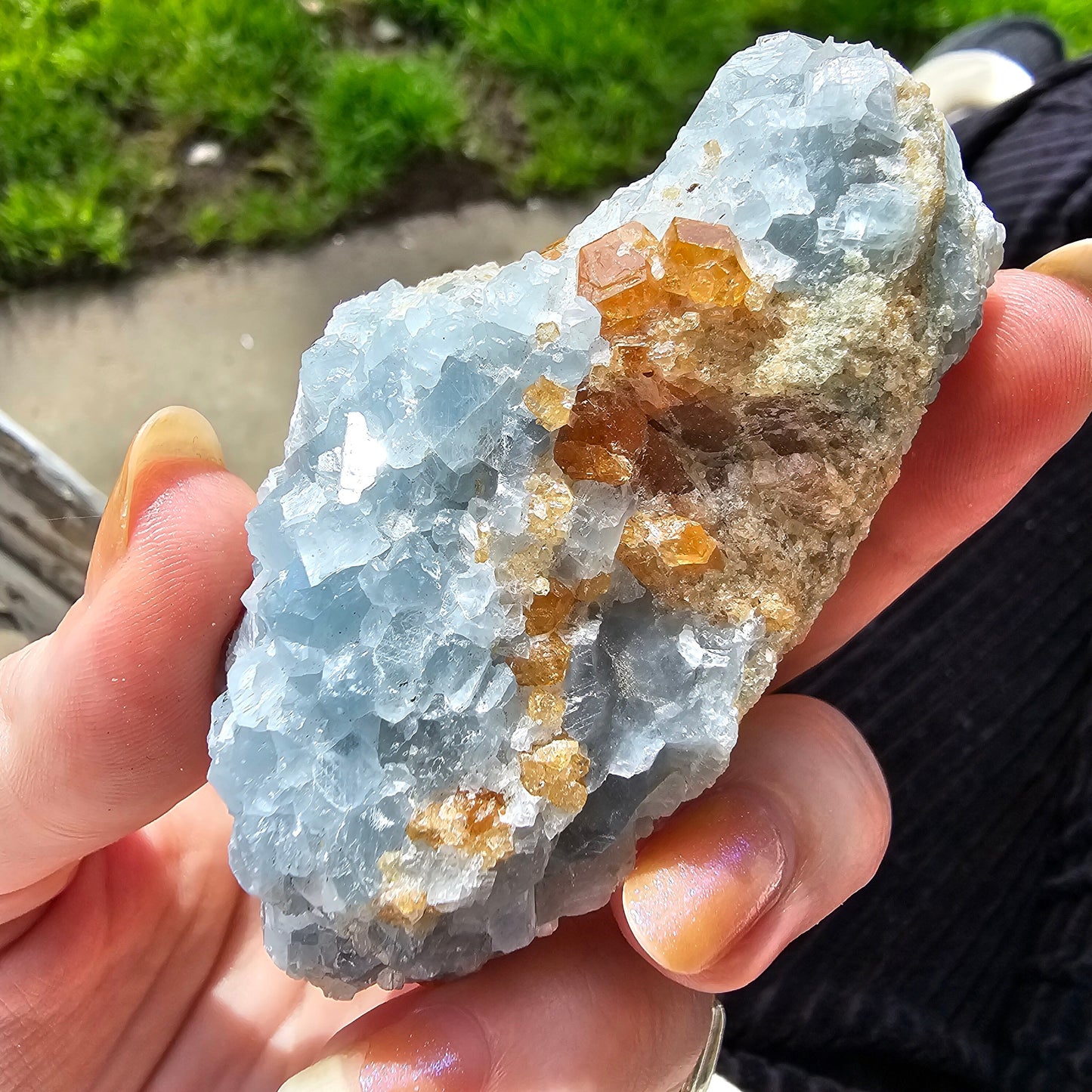 Orange Garnet on Blue Calcite, Rare Old Stock, Kenyan, Great Contrast, Rough Raw Mineral Collector Specimen, Unique January Birthstone