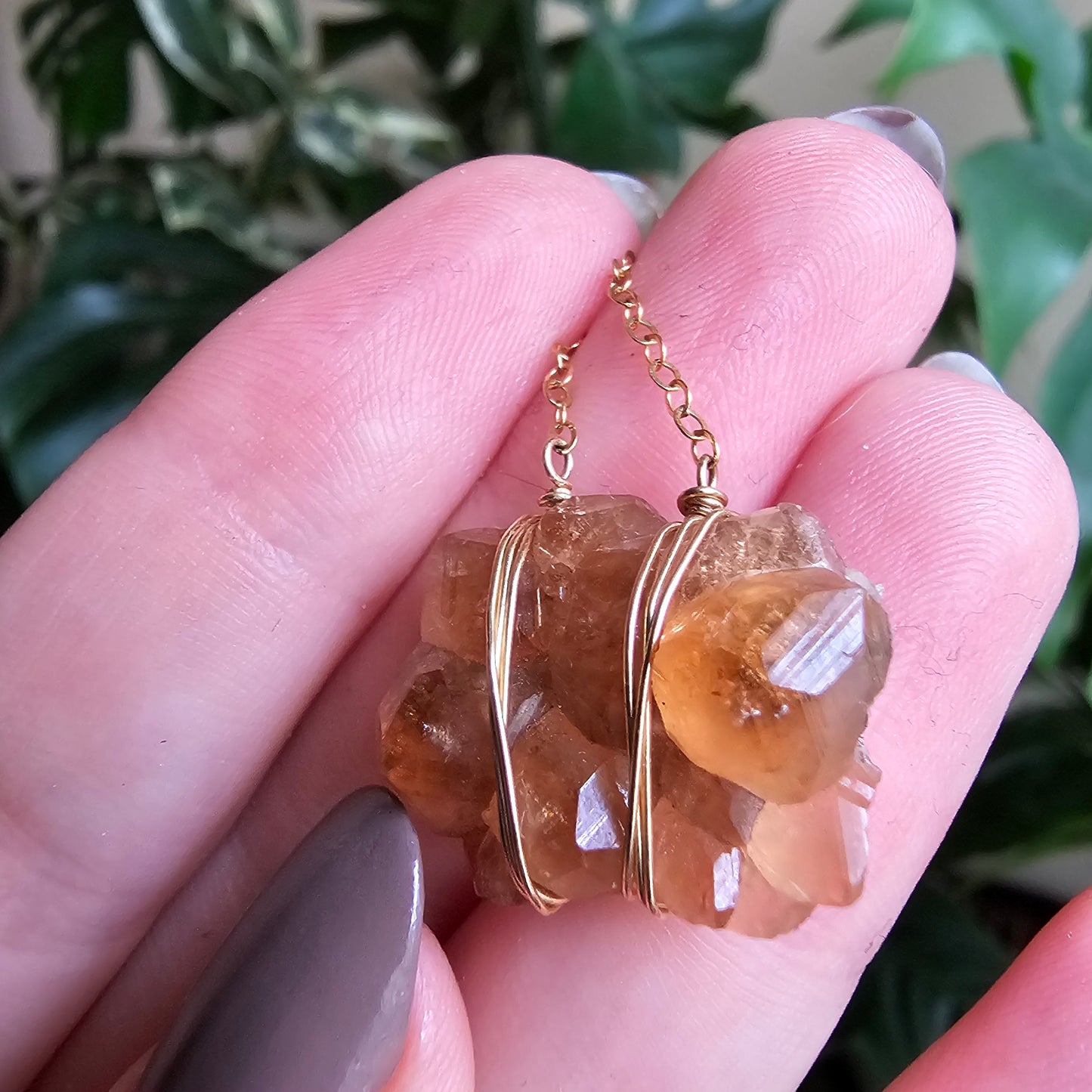 Hessonite Garnet Cluster in Gold Filled, Jeffrey Mine Canada