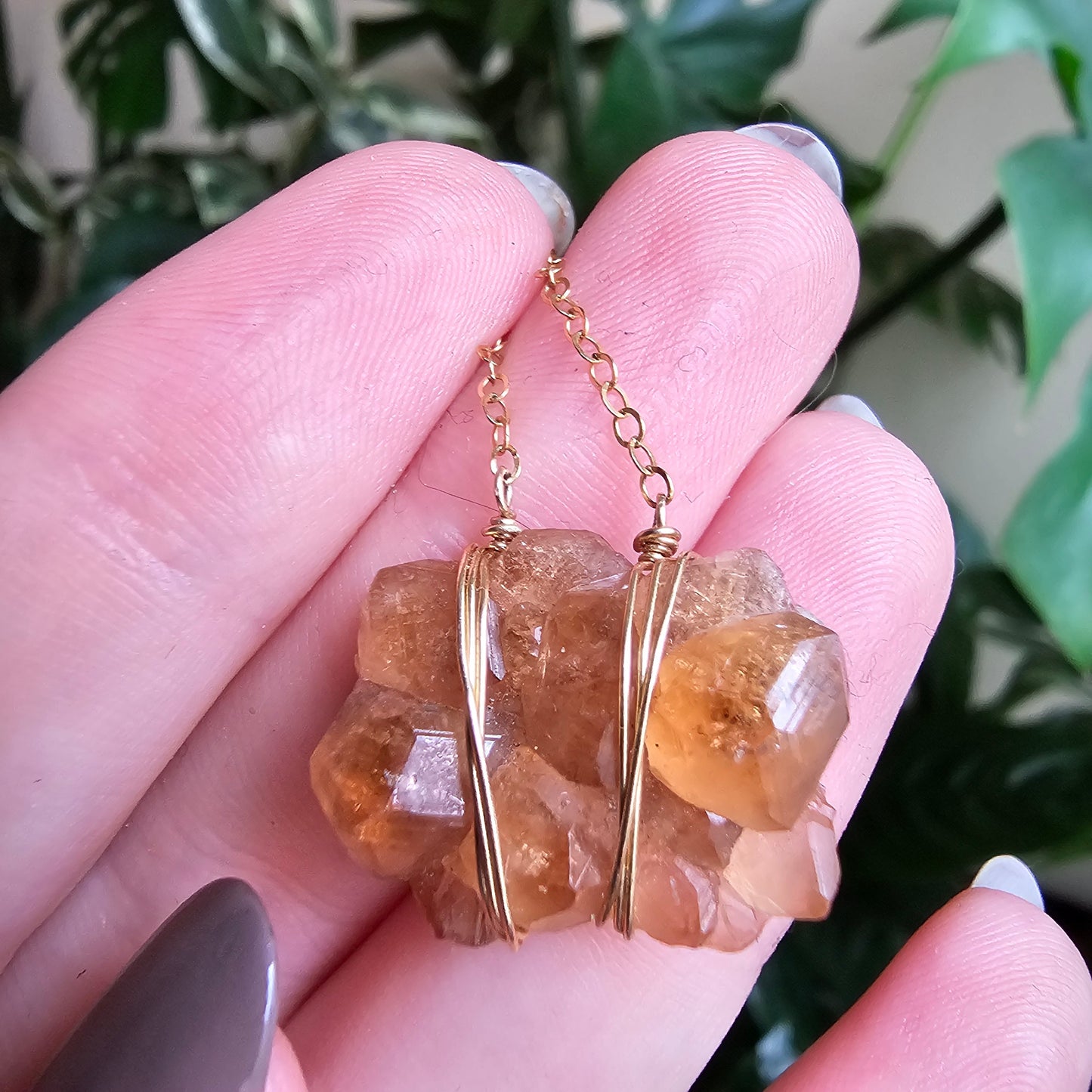 Hessonite Garnet Cluster in Gold Filled, Jeffrey Mine Canada