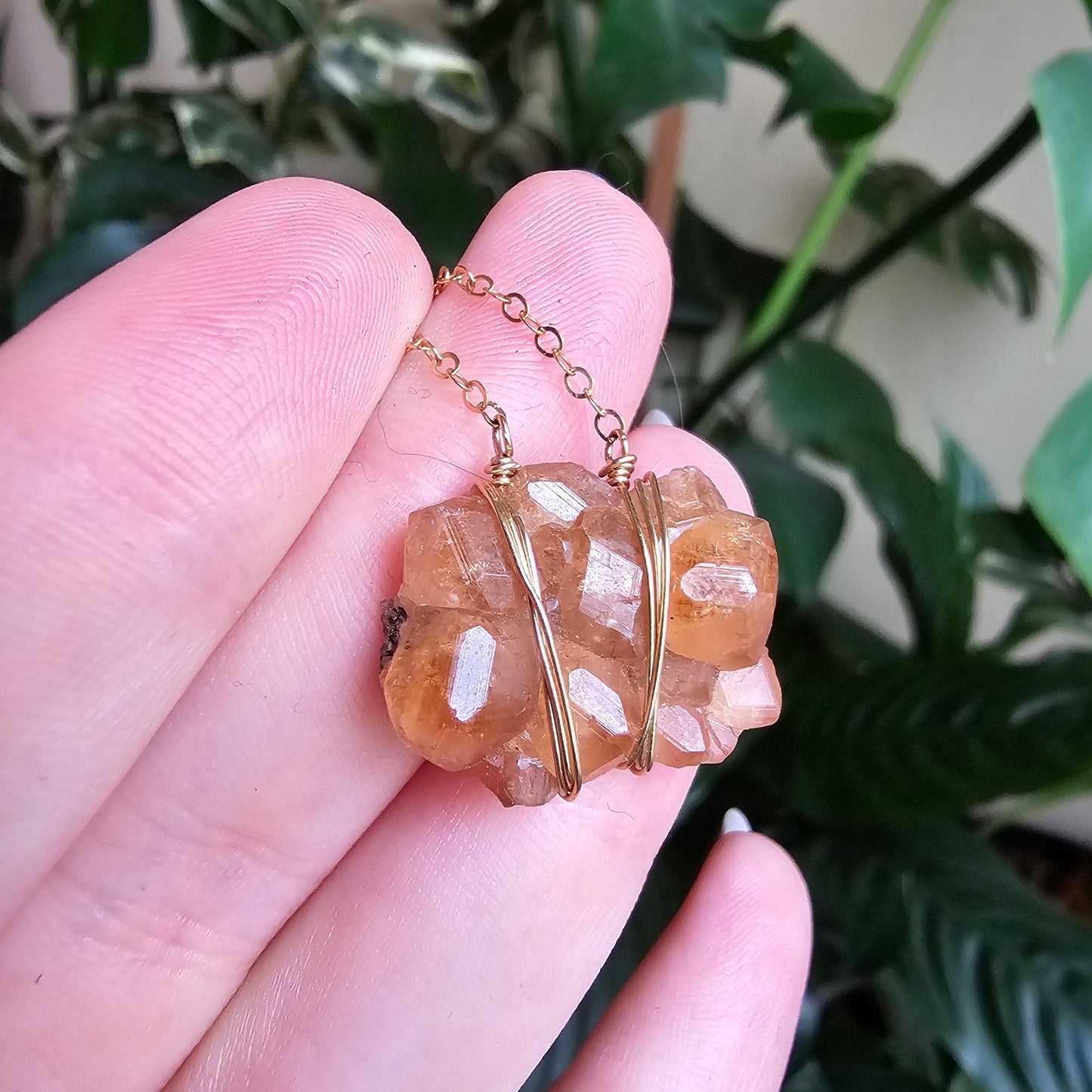 Hessonite Garnet Cluster in Gold Filled, Jeffrey Mine Canada