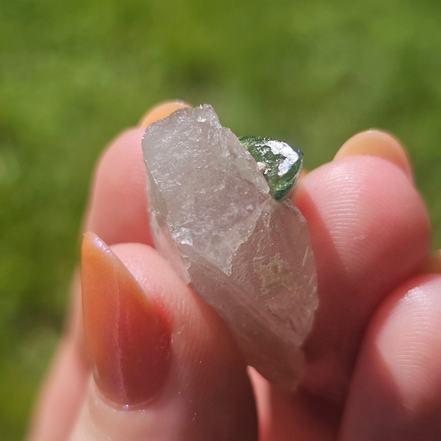 Blue Tourmaline on Quartz, 7.7g Crystal Combo, Indicolite and Rubellite on Clear Quartz, Terminated Crystals, Catseye Chatoyant Gem, Brazil