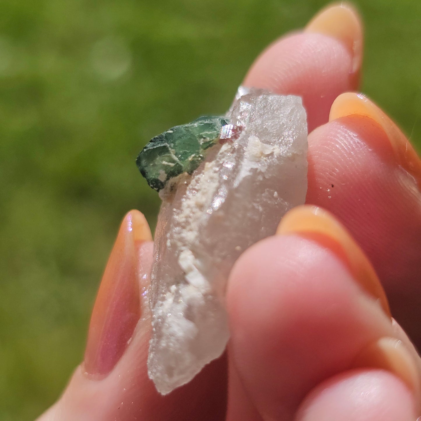 Blue Tourmaline on Quartz, 7.7g Crystal Combo, Indicolite and Rubellite on Clear Quartz, Terminated Crystals, Catseye Chatoyant Gem, Brazil