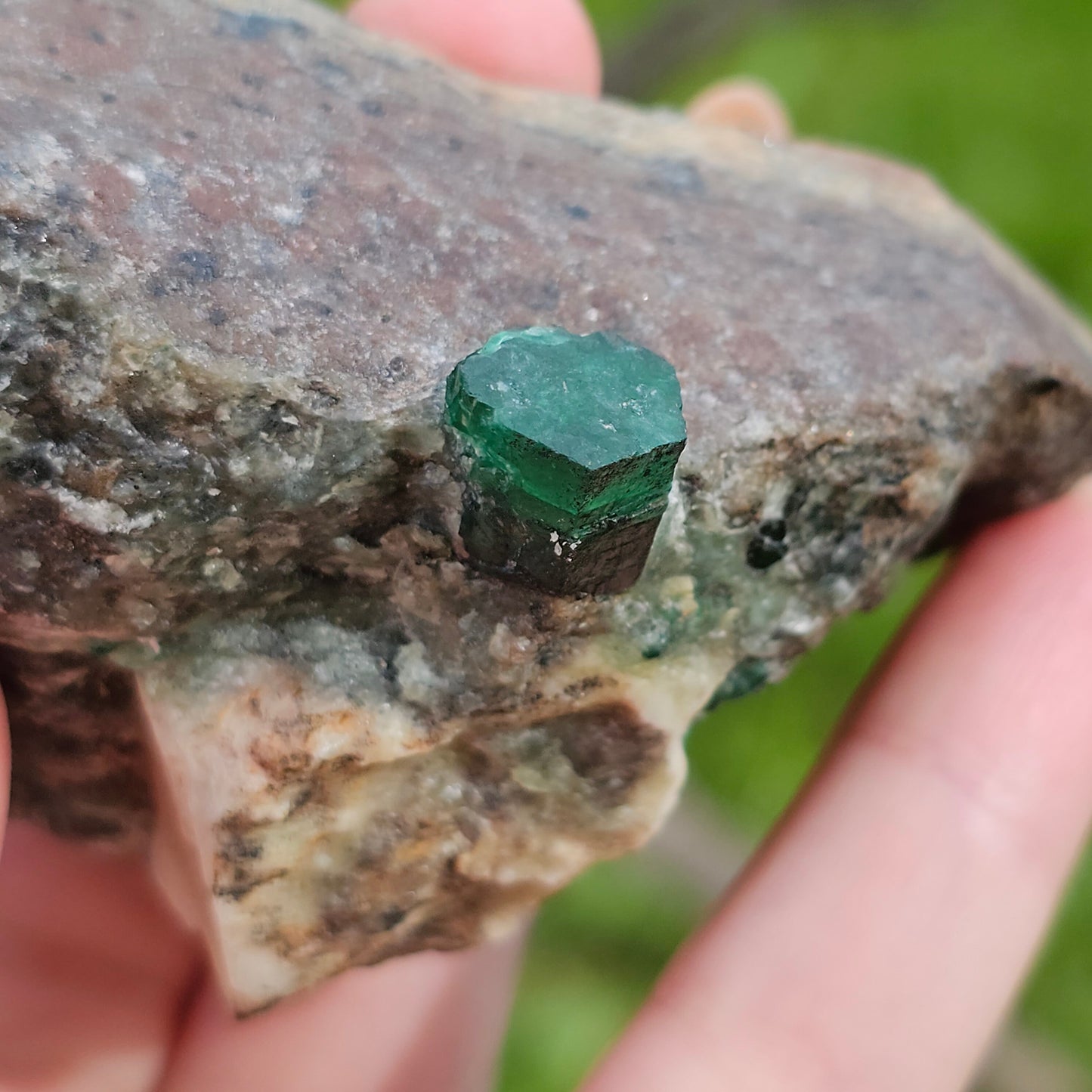 Raw Emerald (1cm) on matrix, Deep Green Emerald Beryl Crystal
