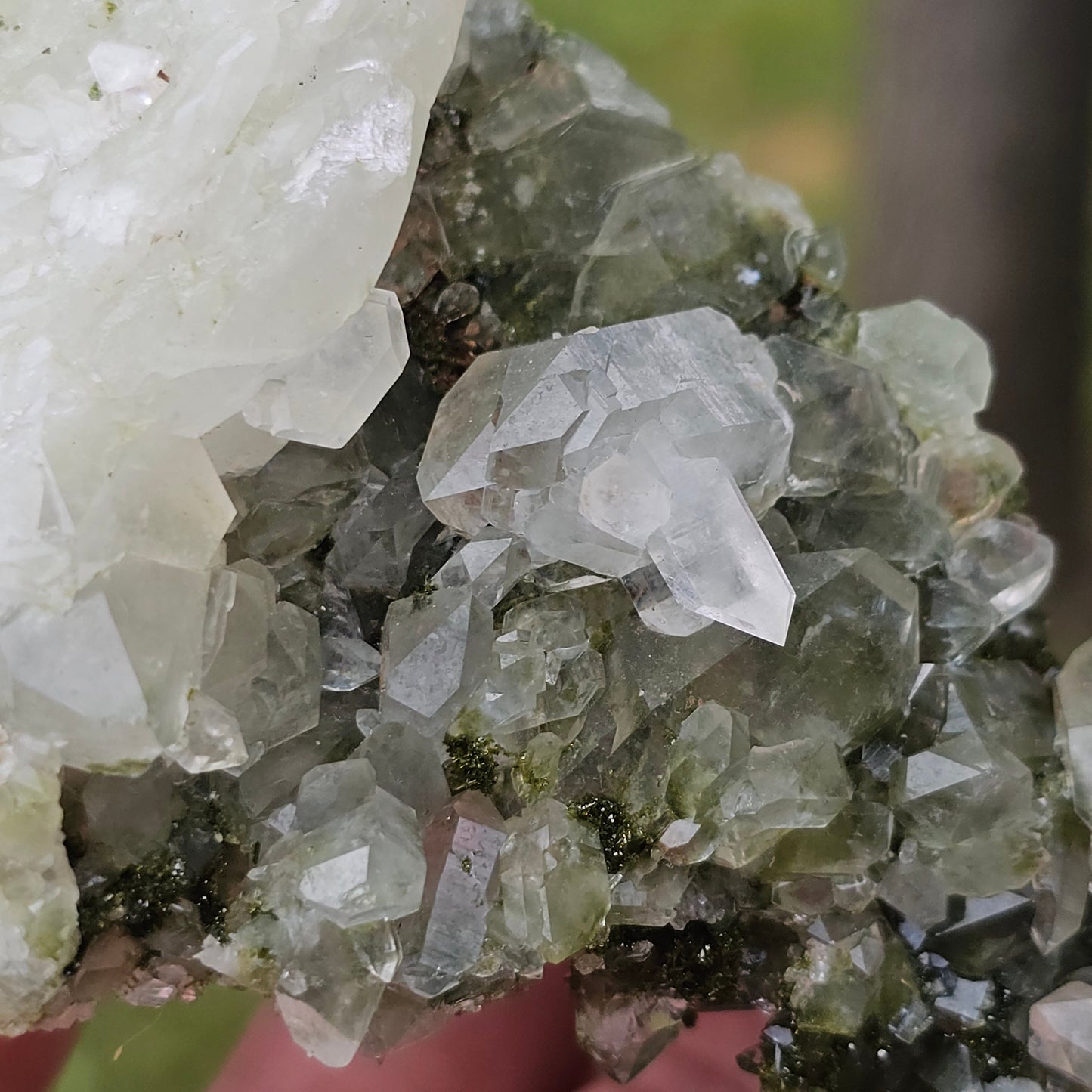 Epidote with Clear Quartz, Museum Worthy, High Grade Crystal Combo, Sparkly Druzy Dark Green Epidote, Perfect Clusters, Double Terminated