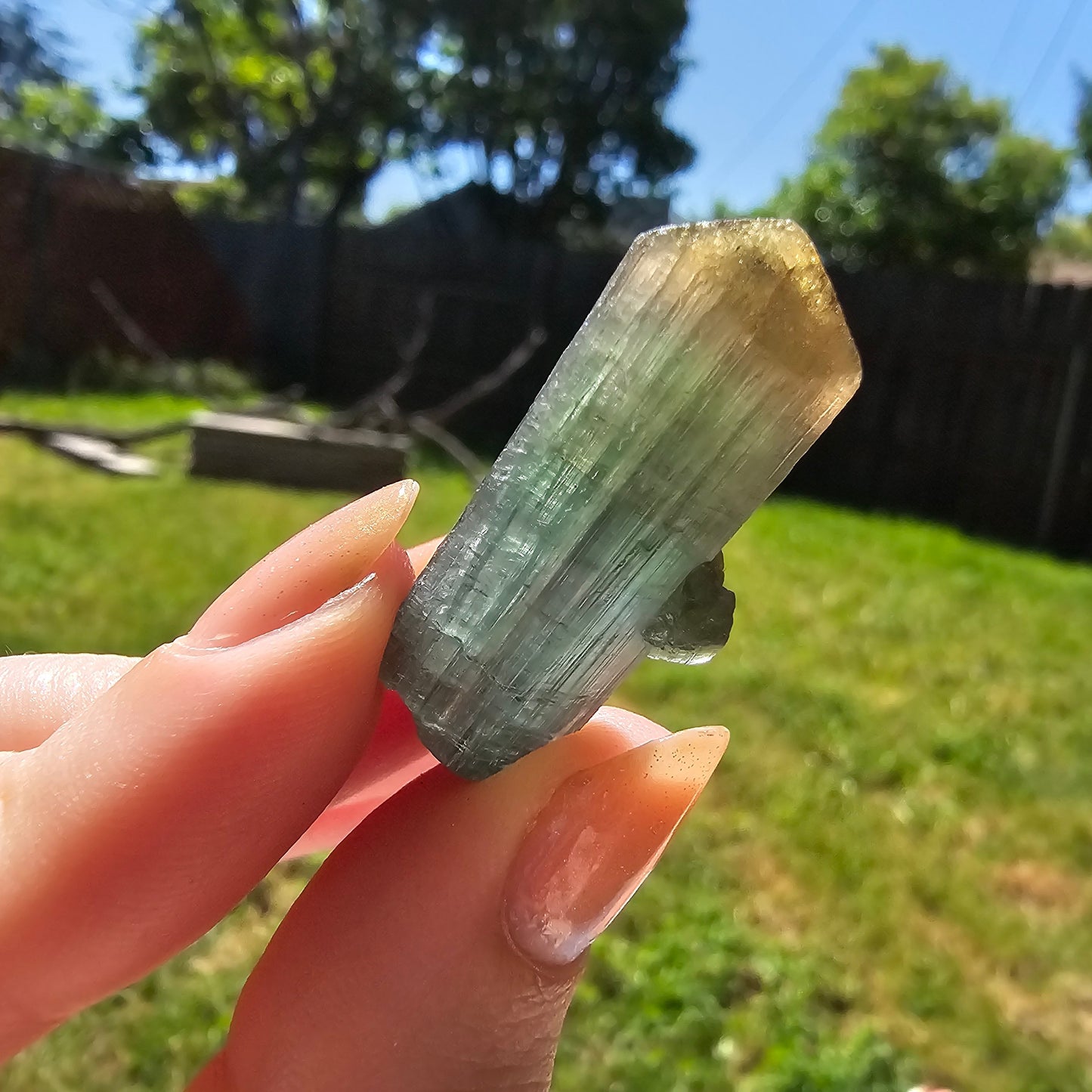 RESERVED for Jessy 9g Tourmaline Crystal from Brazil, Blue Indicolite with Yellow Cap, Terminated Rare Bicolor, Raw Elbaite Tourmaline