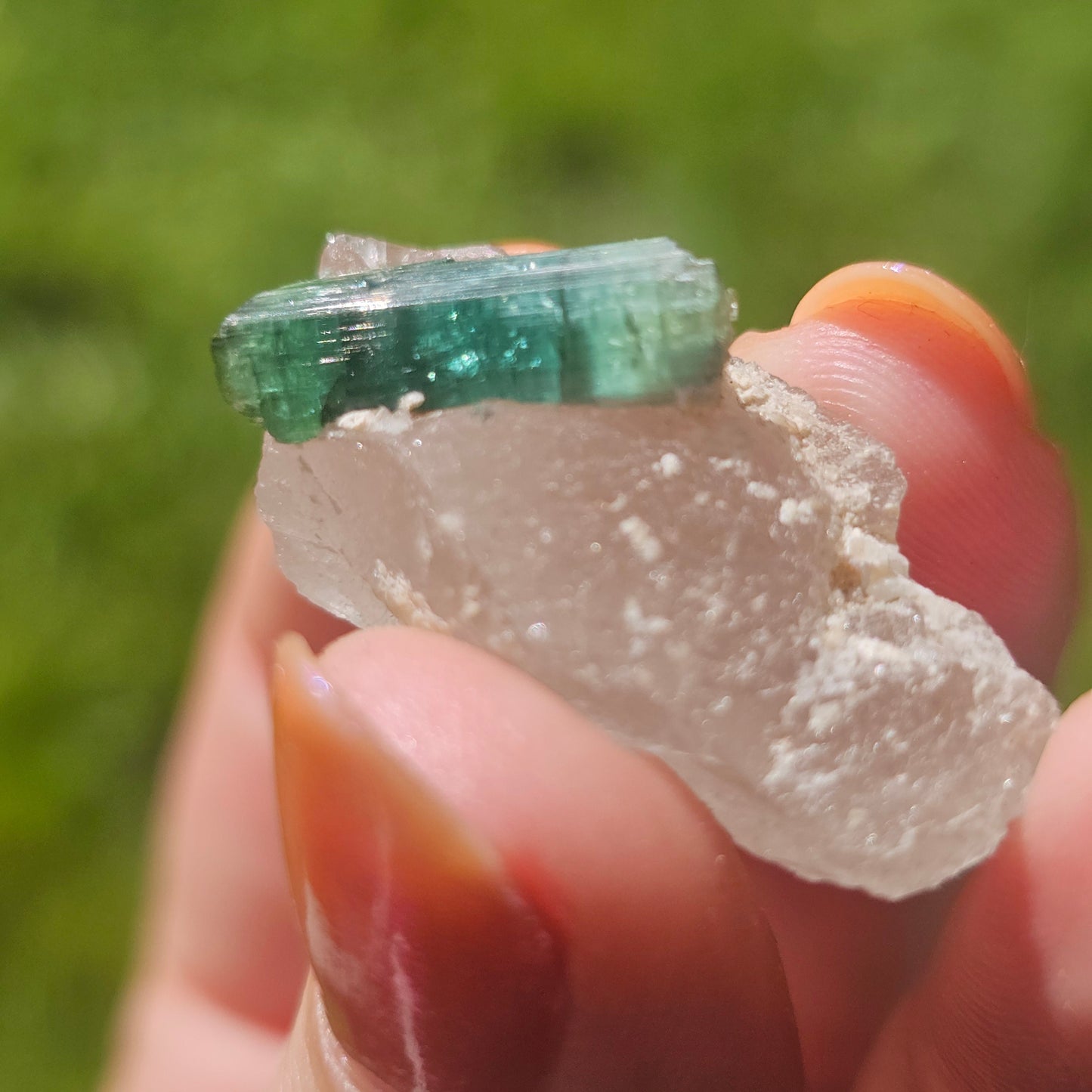 Blue Tourmaline on Quartz, 7.7g Crystal Combo, Indicolite and Rubellite on Clear Quartz, Terminated Crystals, Catseye Chatoyant Gem, Brazil