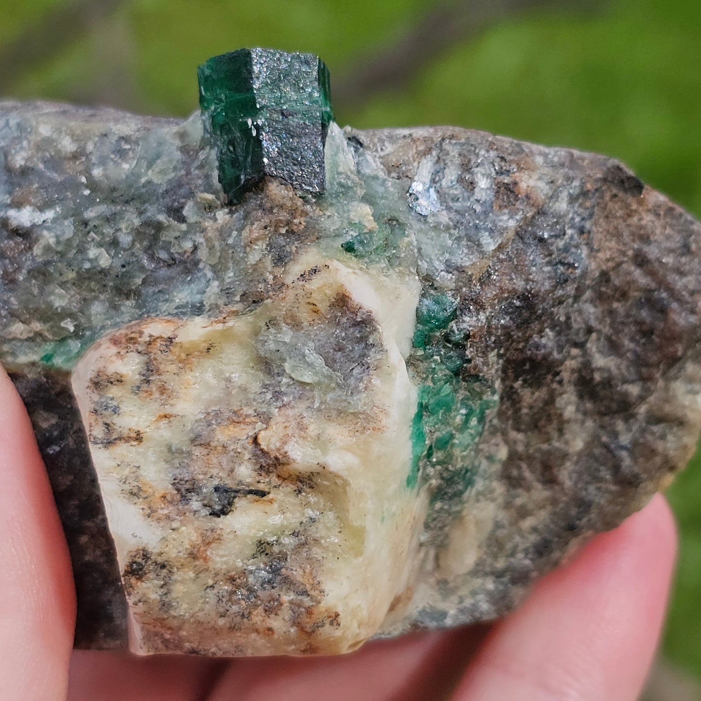 Raw Emerald (1cm) on matrix, Deep Green Emerald Beryl Crystal