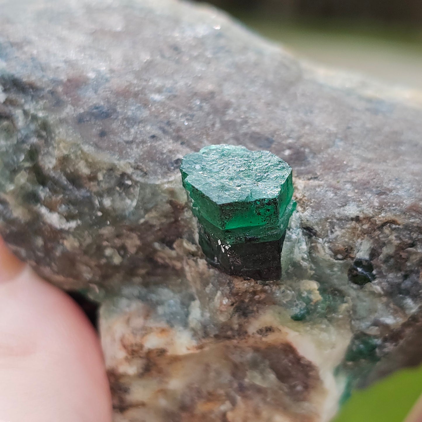 Raw Emerald (1cm) on matrix, Deep Green Emerald Beryl Crystal