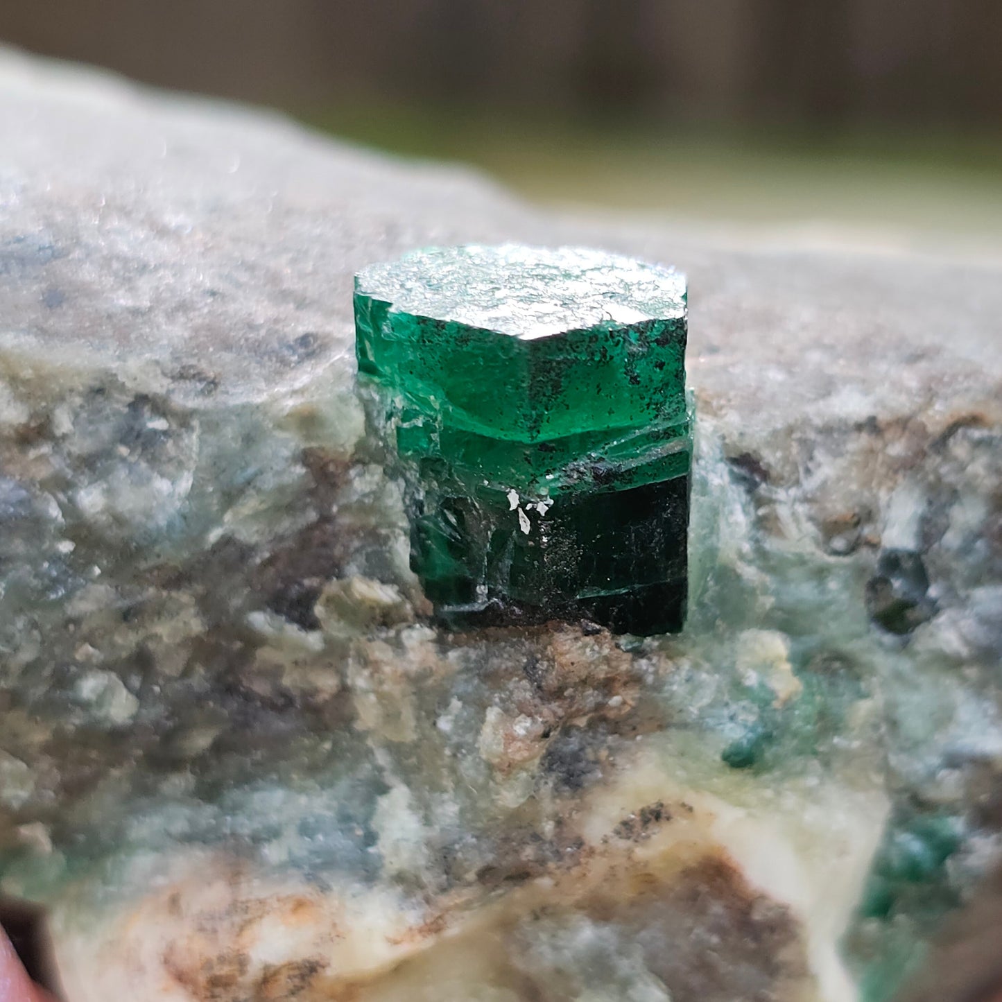 Raw Emerald (1cm) on matrix, Deep Green Emerald Beryl Crystal