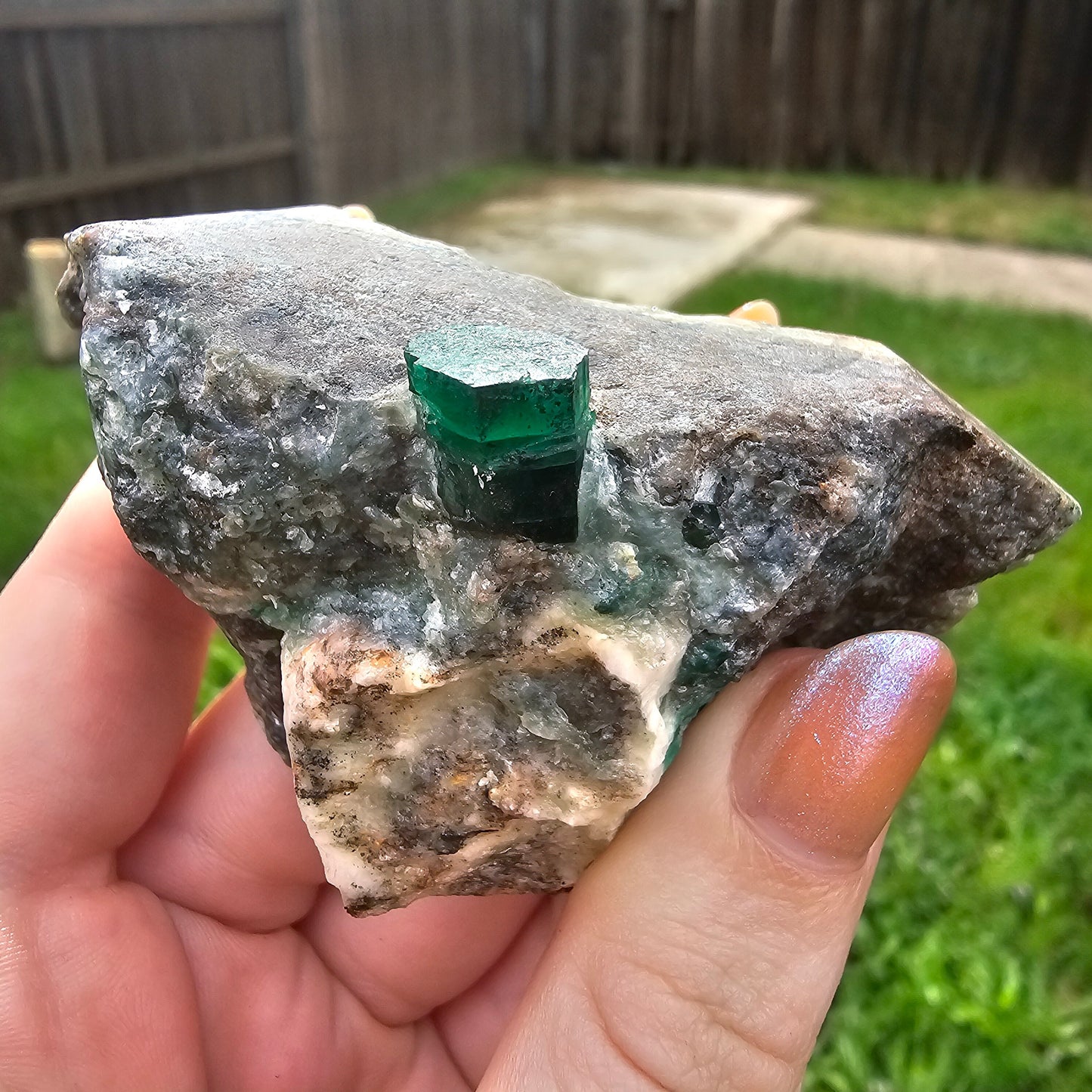 Raw Emerald (1cm) on matrix, Deep Green Emerald Beryl Crystal