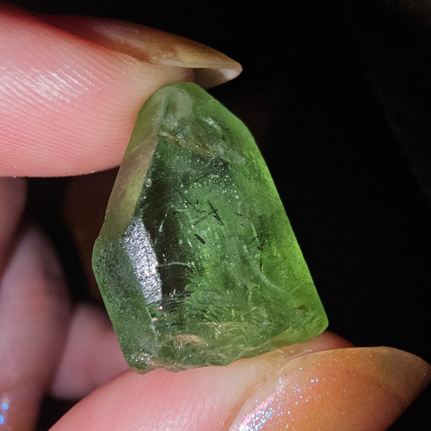 Gemmy Peridot Crystal, 6.1g, with Ludwigite Inclusions, High Grade, Raw Natural Gemstone, from Pakistan, August Birthstone, Earth Lover Gift