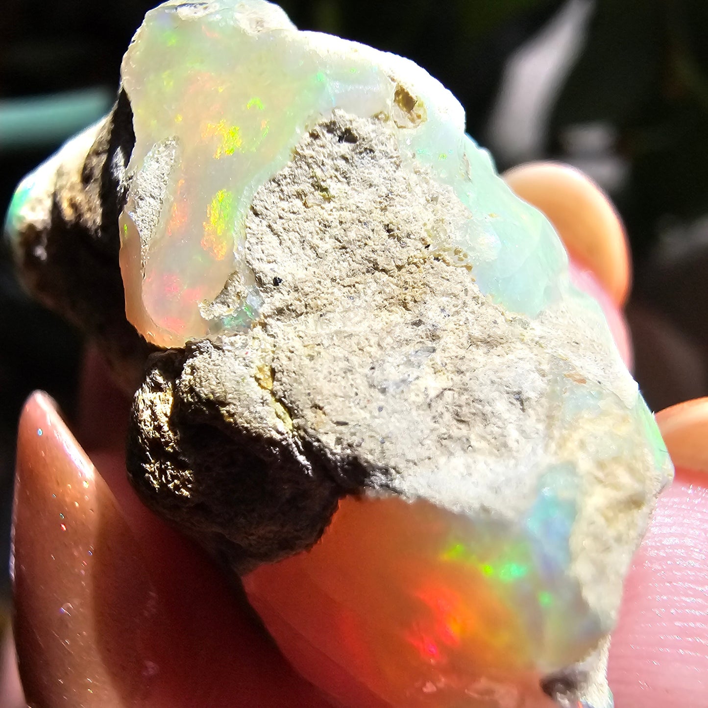 43ct Raw Opal, Rough Rare Rainbow Mineral Specimen, Rainbow Flashy Gem, Multicolored, Welo Ethiopia, Newer find, Opal w Matrix, Collectable