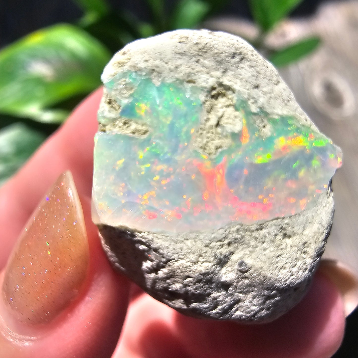 46ct Raw Opal, Rough Rare Rainbow Mineral Specimen, Rainbow Flashy Gem, Multicolored, Welo Ethiopia, Newer find, Opal w Matrix, Collectable