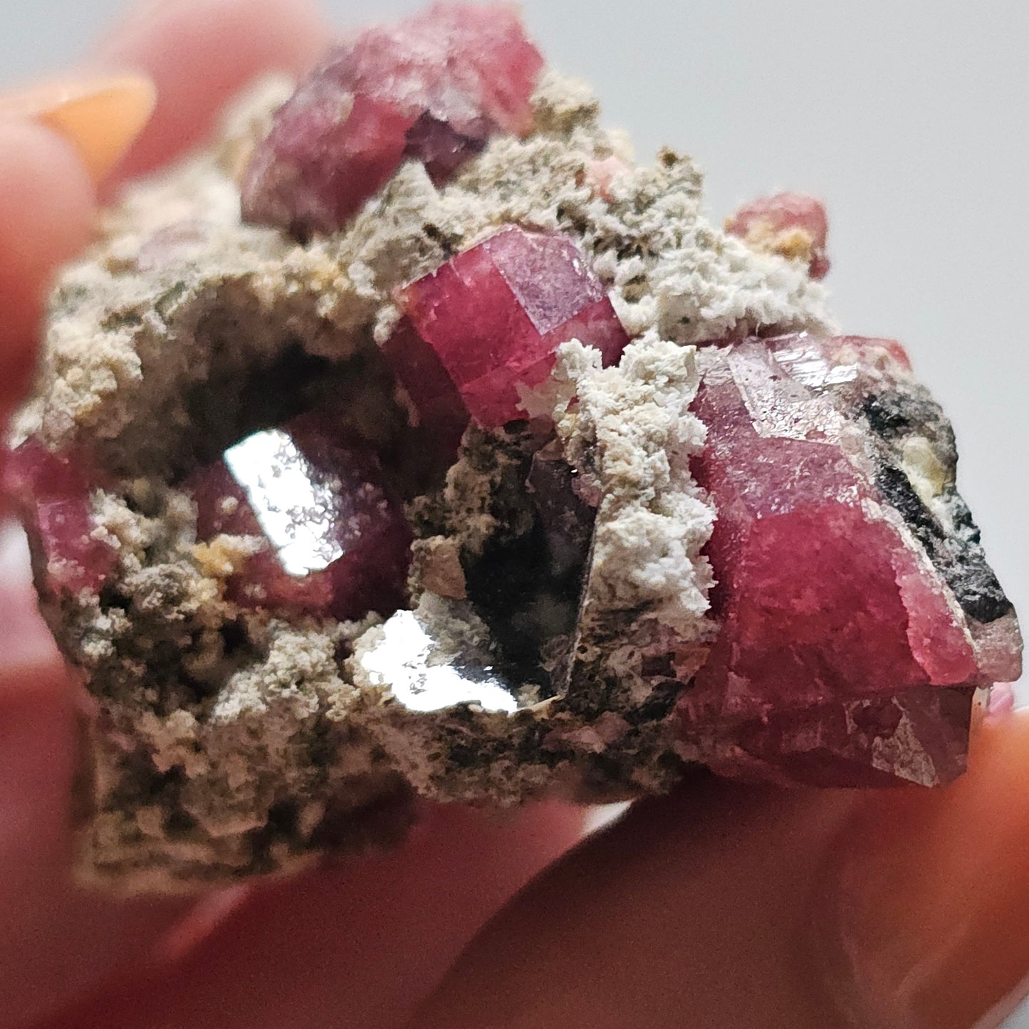 Raspberry Garnet on Matrix, Rare Raw Old Stock Mineral Specimen, Sierra de las Cruces Mexico, Local High End Rosalite, Deep Lustrous & Gemmy