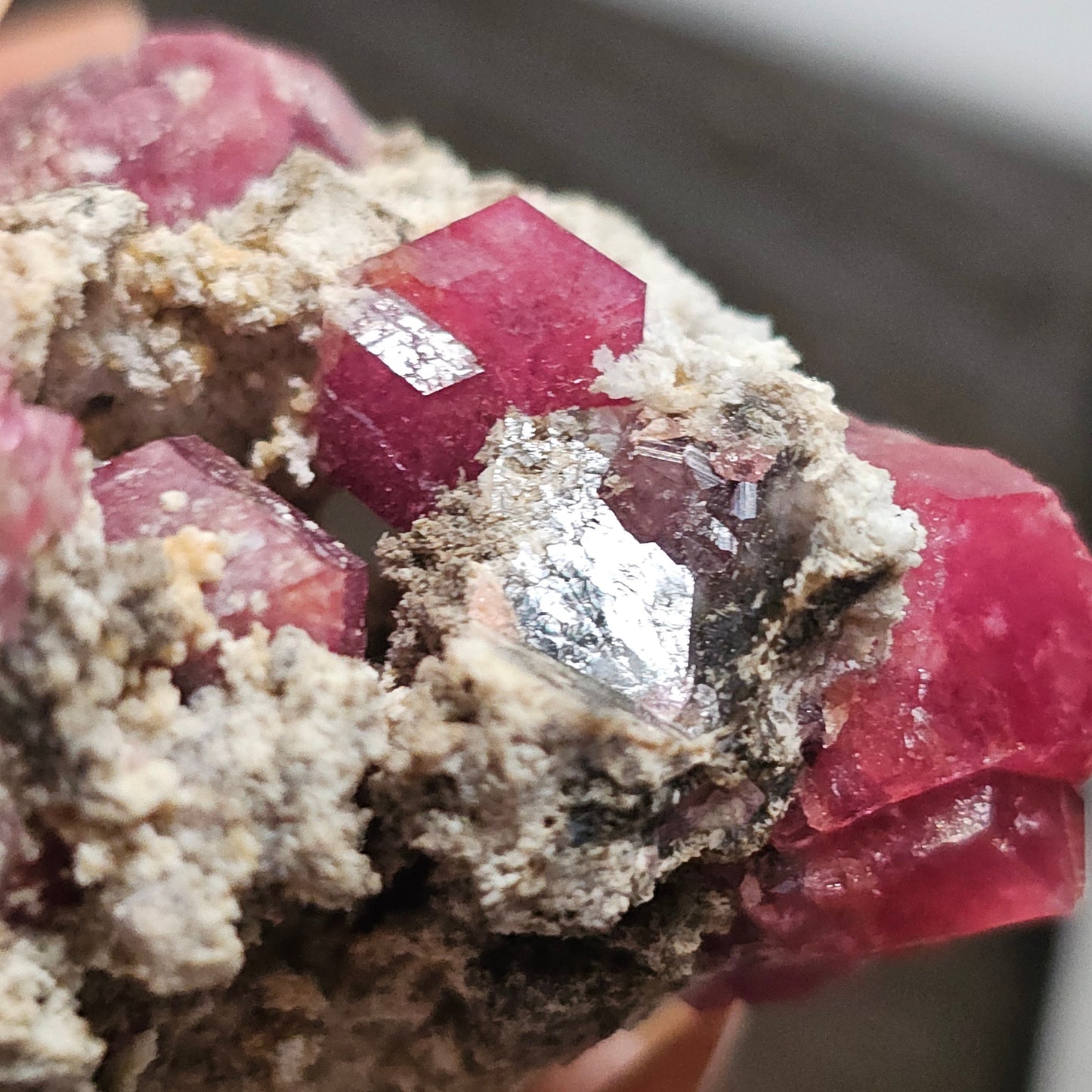 Raspberry Garnet on Matrix, Rare Raw Old Stock Mineral Specimen, Sierra de las Cruces Mexico, Local High End Rosalite, Deep Lustrous & Gemmy