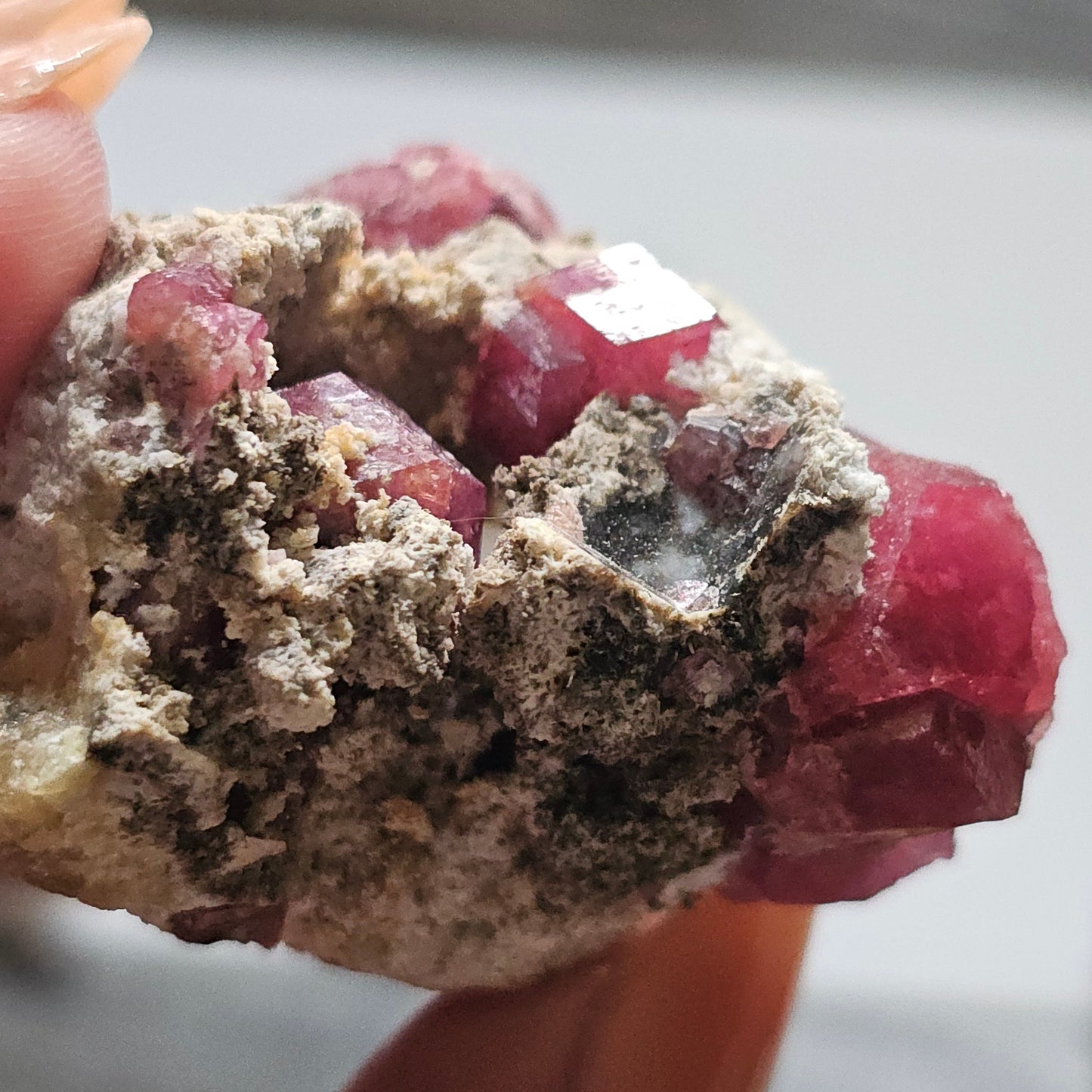 Raspberry Garnet on Matrix, Rare Raw Old Stock Mineral Specimen, Sierra de las Cruces Mexico, Local High End Rosalite, Deep Lustrous & Gemmy