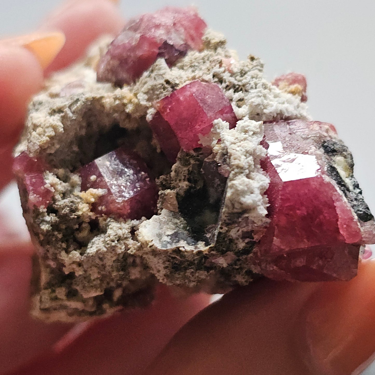 Raspberry Garnet on Matrix, Rare Raw Old Stock Mineral Specimen, Sierra de las Cruces Mexico, Local High End Rosalite, Deep Lustrous & Gemmy