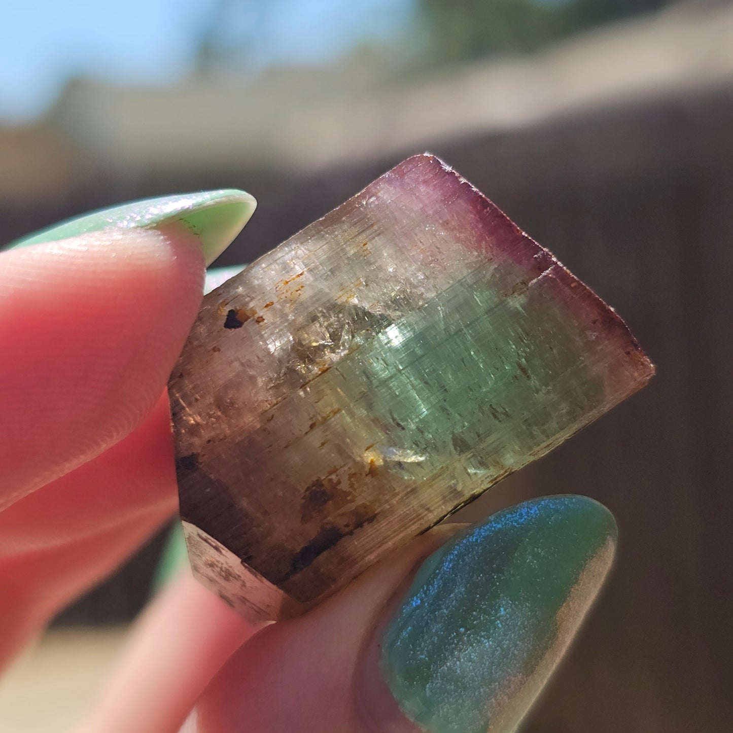 RESERVED Tourmaline Crystal, Double Terminated, 18.2g, Tricolor Gemstone, Uncleaned, Blue Purple and Orange Pink, Rare Colors, High End