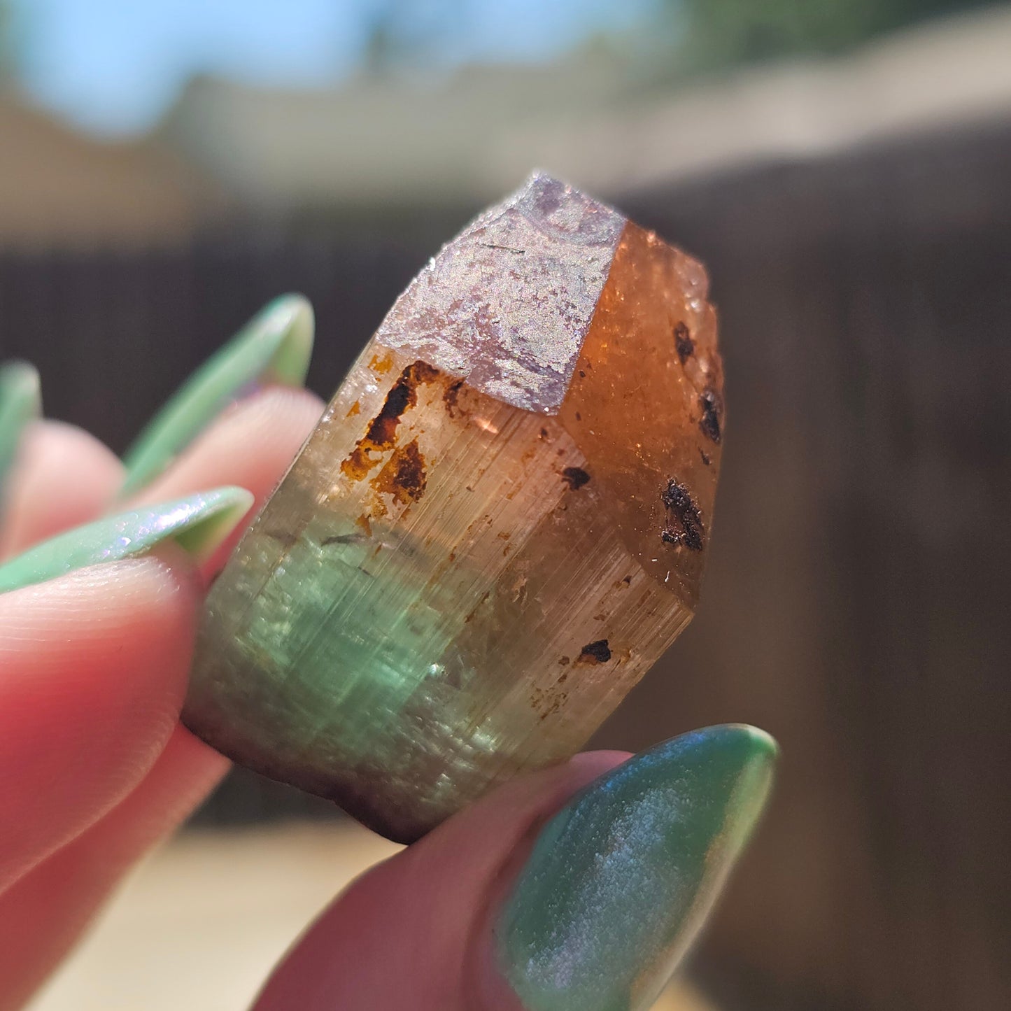 RESERVED Tourmaline Crystal, Double Terminated, 18.2g, Tricolor Gemstone, Uncleaned, Blue Purple and Orange Pink, Rare Colors, High End