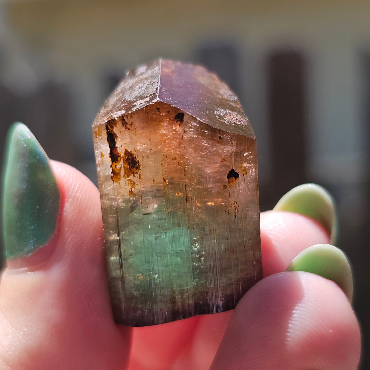 RESERVED Tourmaline Crystal, Double Terminated, 18.2g, Tricolor Gemstone, Uncleaned, Blue Purple and Orange Pink, Rare Colors, High End
