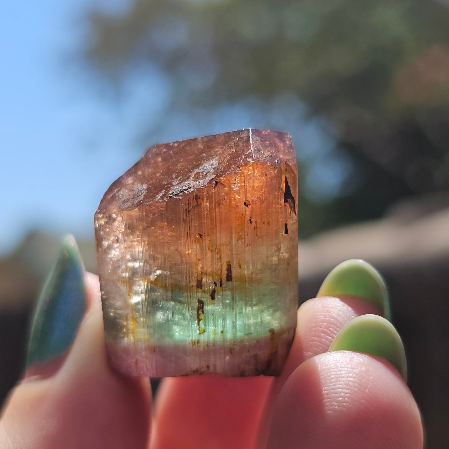RESERVED Tourmaline Crystal, Double Terminated, 18.2g, Tricolor Gemstone, Uncleaned, Blue Purple and Orange Pink, Rare Colors, High End