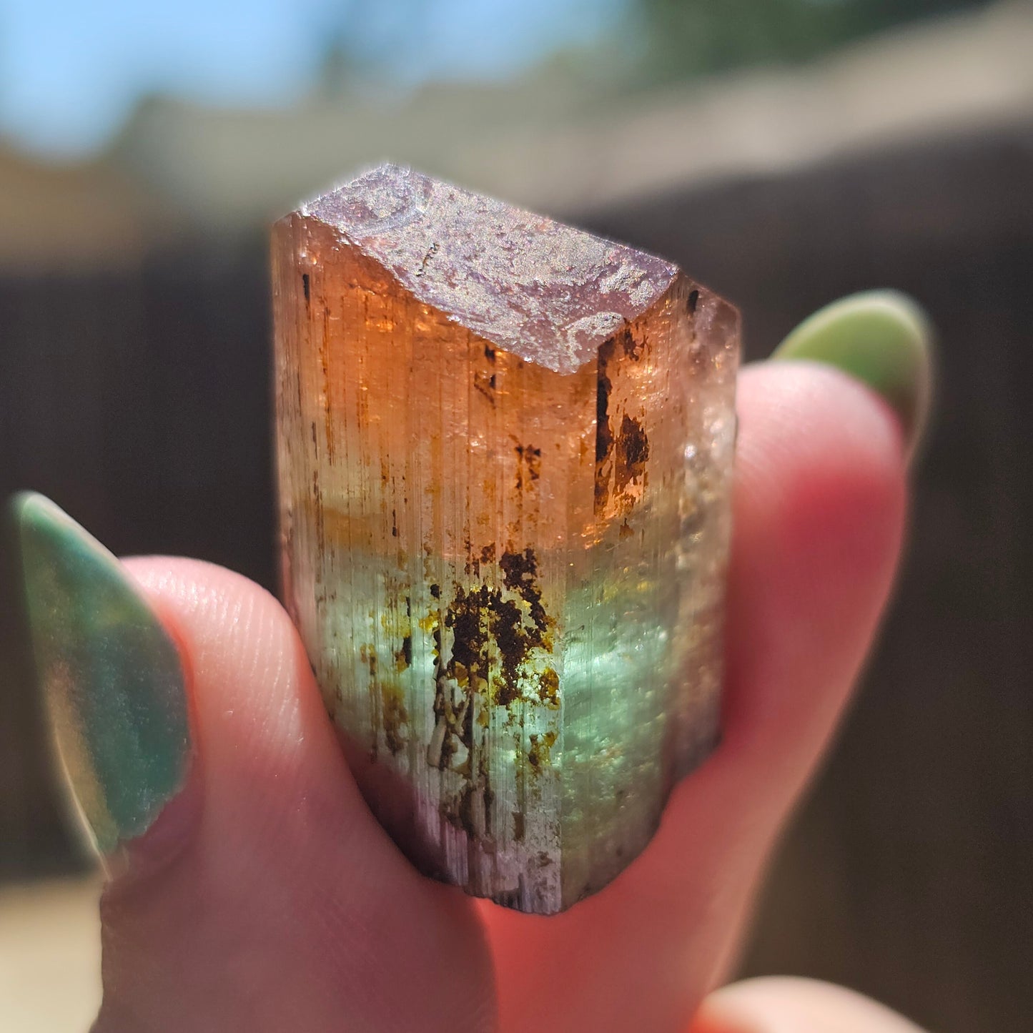 RESERVED Tourmaline Crystal, Double Terminated, 18.2g, Tricolor Gemstone, Uncleaned, Blue Purple and Orange Pink, Rare Colors, High End
