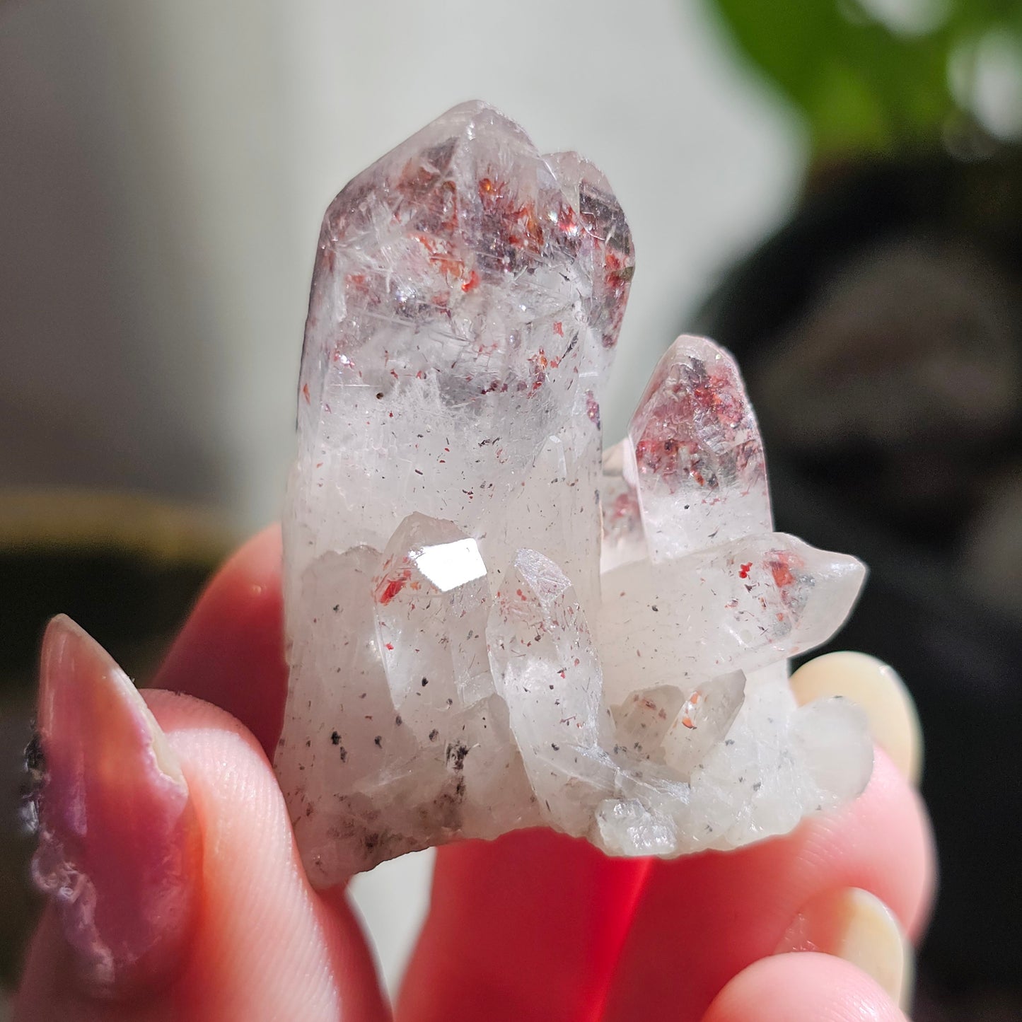 Harlequin Quartz, Hematite Phantom Quartz, 'Disco Fire' Crystal Cluster, Red Glitter Inclusions, Rare Small Find, Oyo State, Nigeria