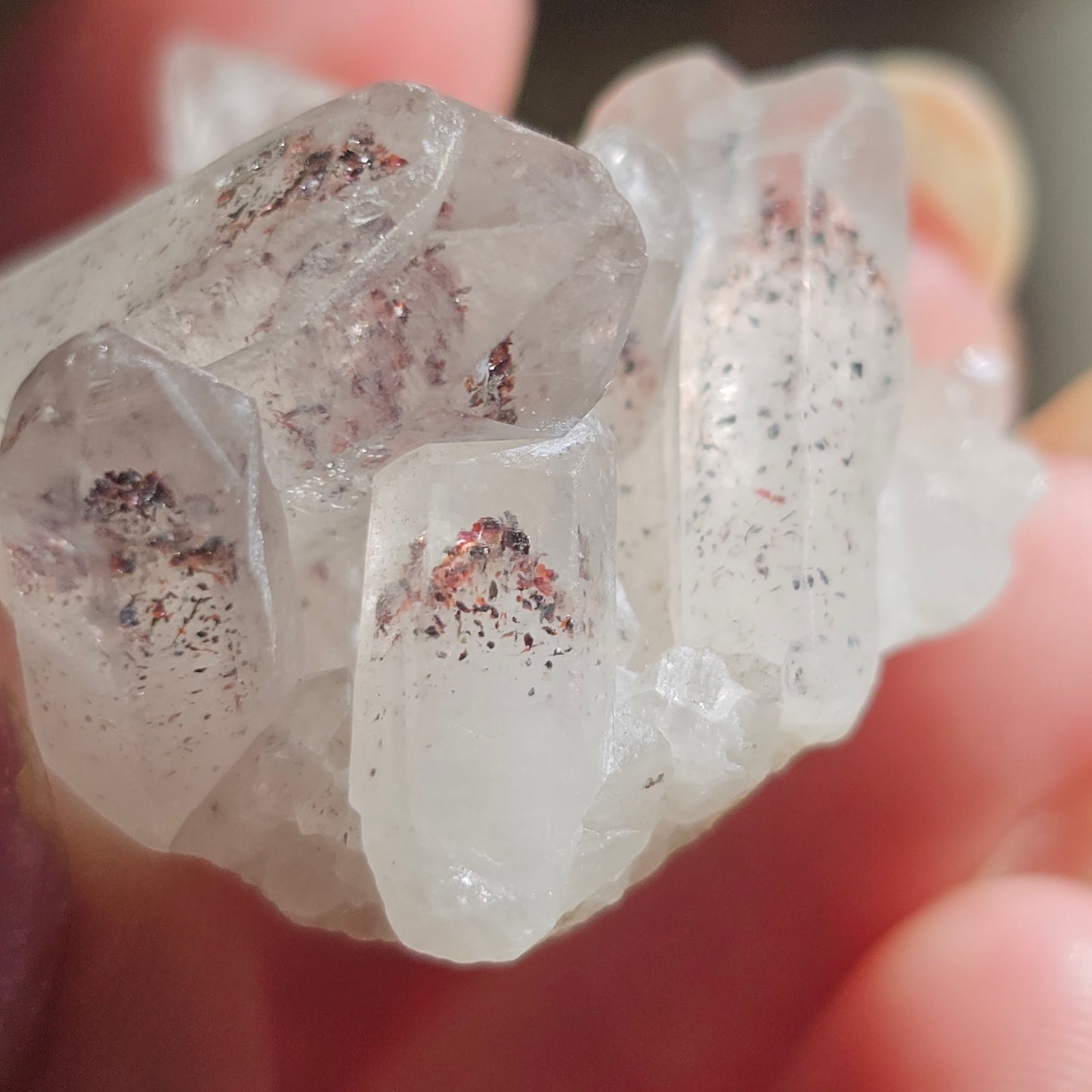 Harlequin Quartz, 16g Hematite Phantom Quartz, 'Discover Fire' Crystal Cluster, Red Glitter Inclusions, Rare Small Find, Oyo State, Nigeria
