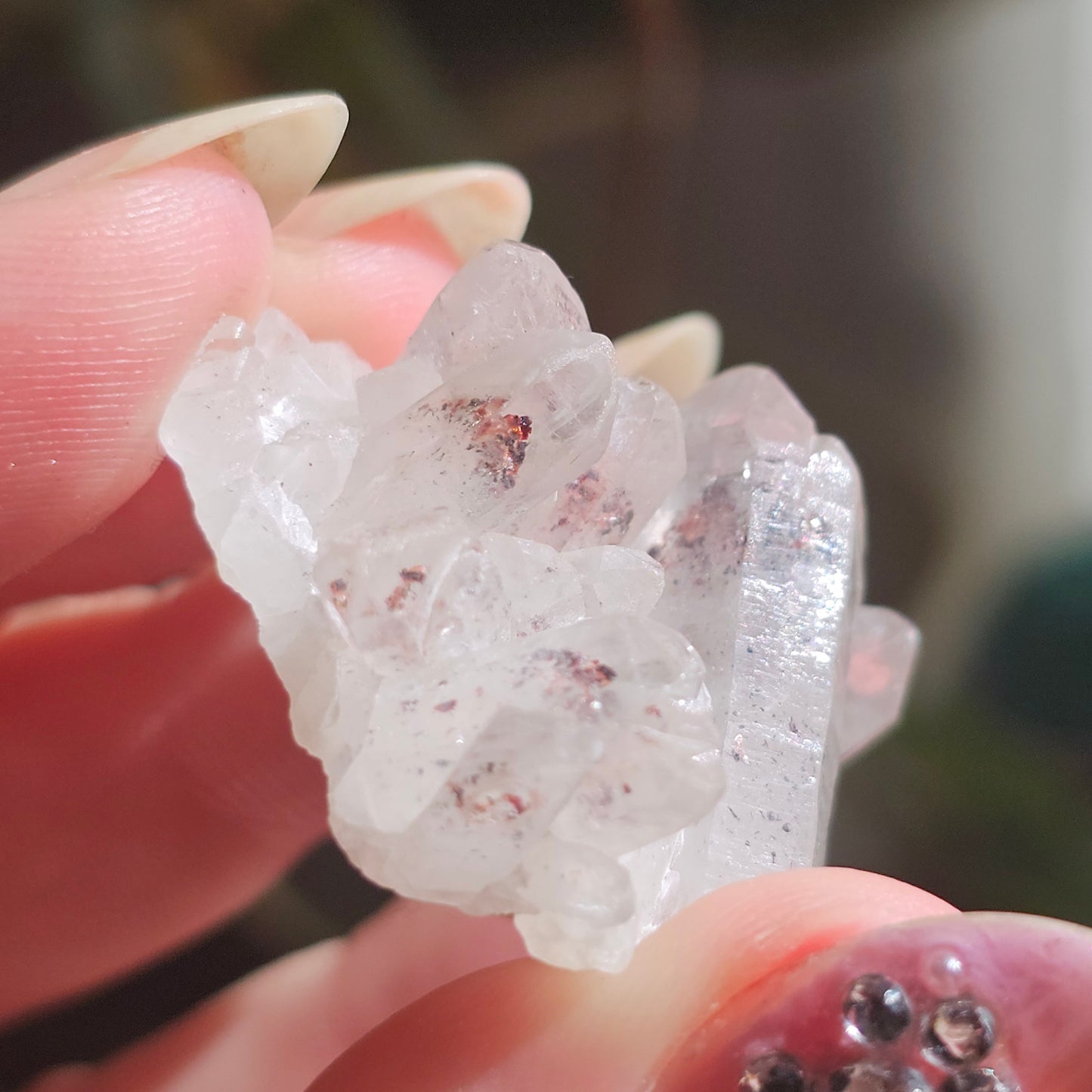 Harlequin Quartz, 16g Hematite Phantom Quartz, 'Discover Fire' Crystal Cluster, Red Glitter Inclusions, Rare Small Find, Oyo State, Nigeria