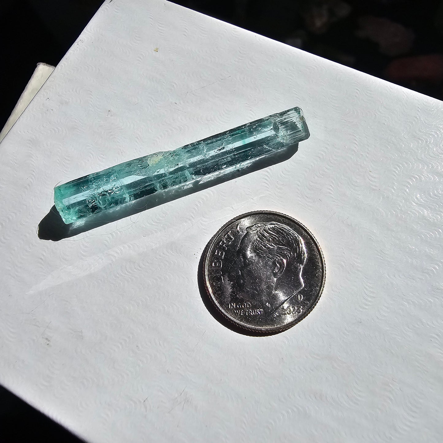 15.5ct Vanadium Beryl Pencil, Natural Terminated Crystal, Rare Banded Emerald, Aquamarine, Bright Neon Gem, Genuine Collector Gemstone
