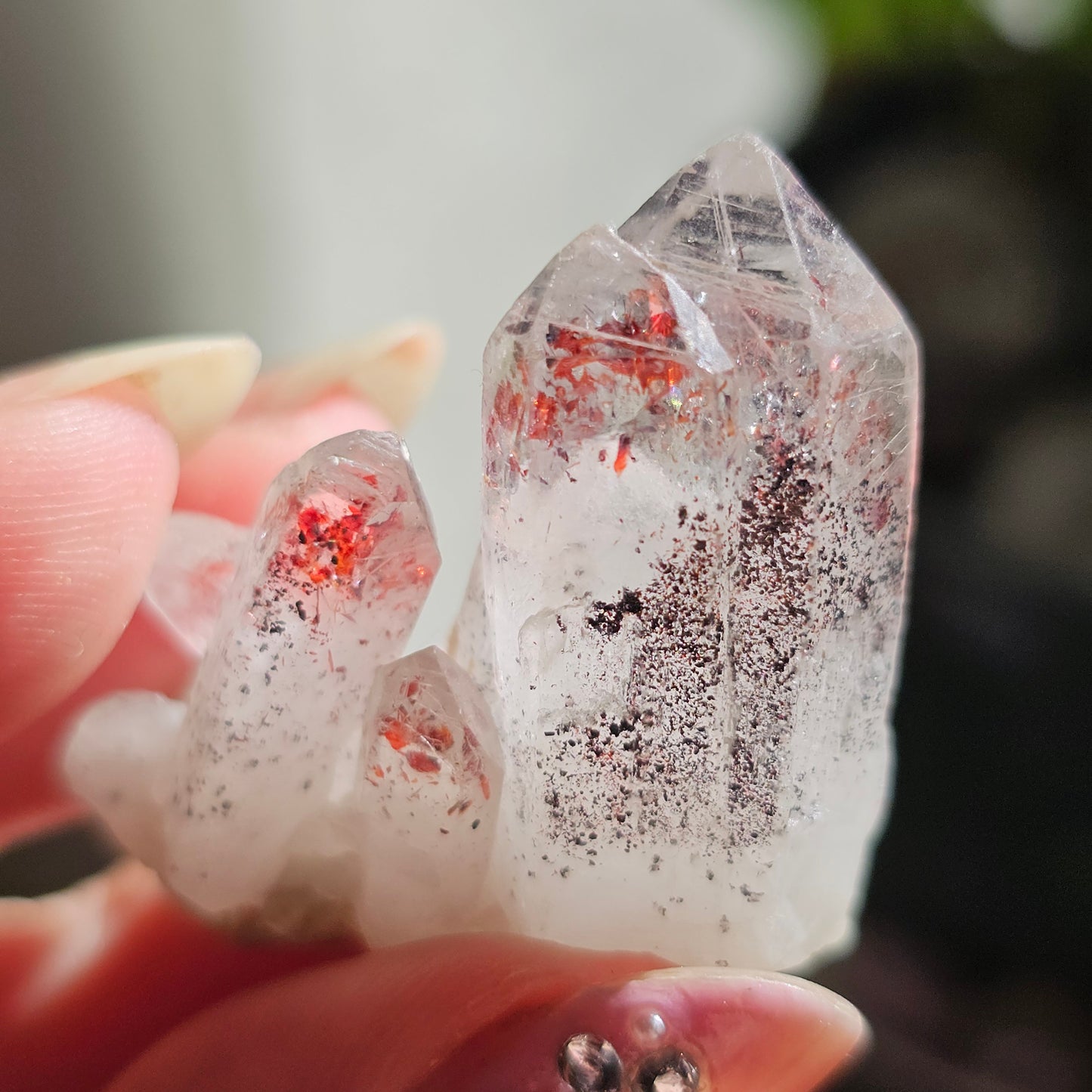 Harlequin Quartz, Hematite Phantom Quartz, 'Disco Fire' Crystal Cluster, Red Glitter Inclusions, Rare Small Find, Oyo State, Nigeria