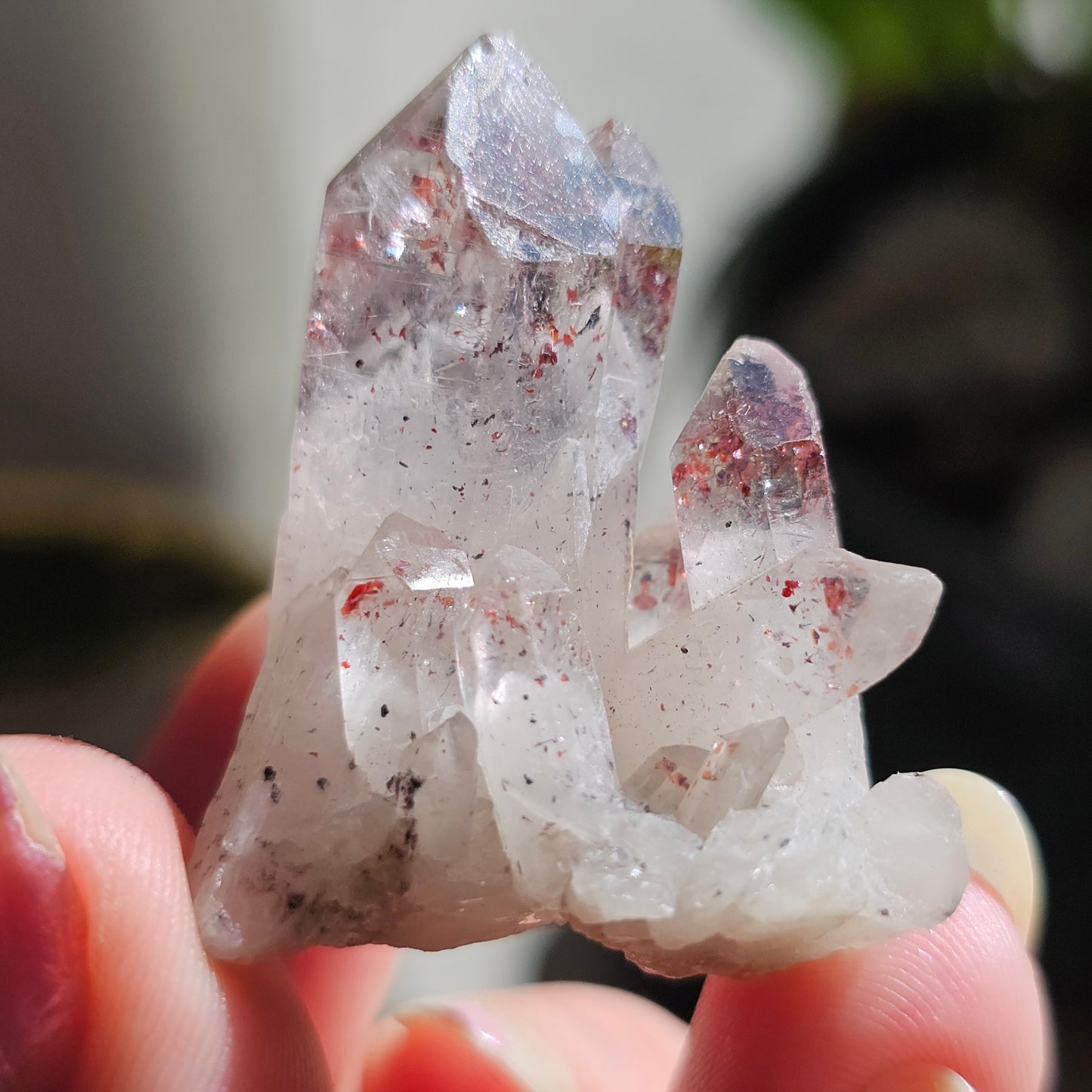 Harlequin Quartz, Hematite Phantom Quartz, 'Disco Fire' Crystal Cluster, Red Glitter Inclusions, Rare Small Find, Oyo State, Nigeria