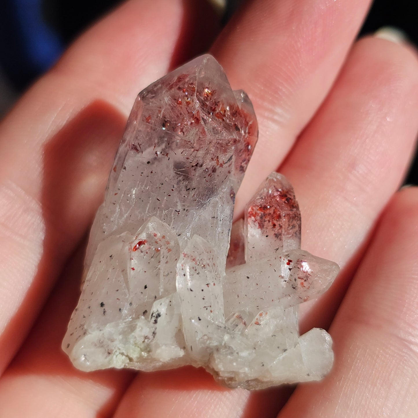 Harlequin Quartz, Hematite Phantom Quartz, 'Disco Fire' Crystal Cluster, Red Glitter Inclusions, Rare Small Find, Oyo State, Nigeria