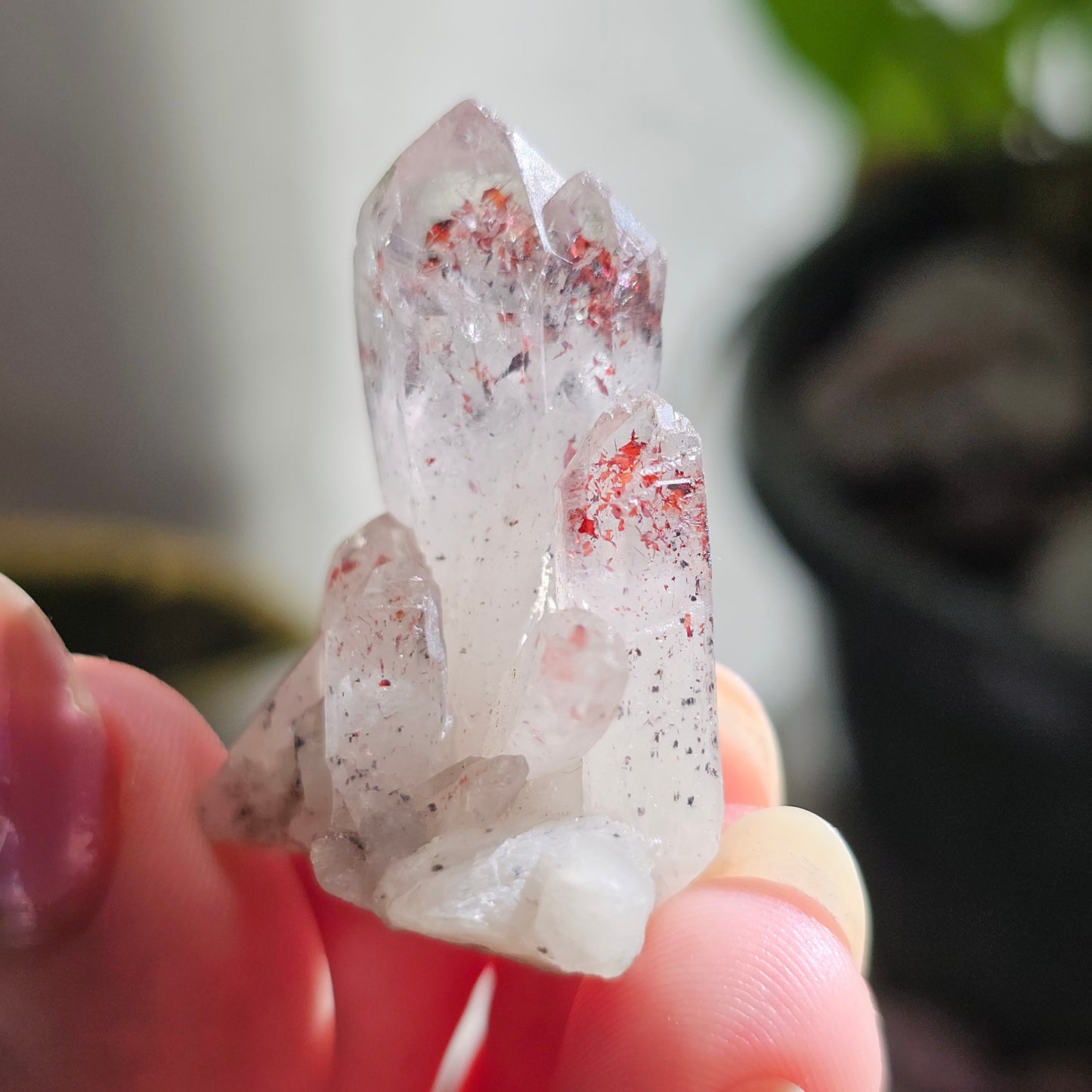 Harlequin Quartz, Hematite Phantom Quartz, 'Disco Fire' Crystal Cluster, Red Glitter Inclusions, Rare Small Find, Oyo State, Nigeria