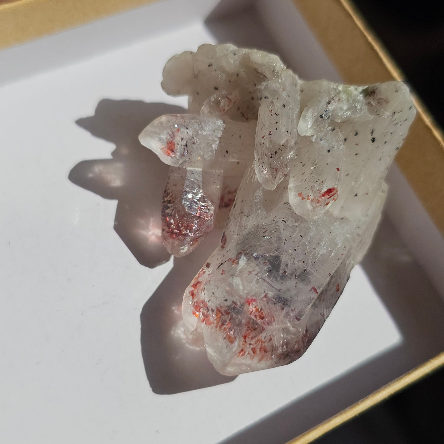 Harlequin Quartz, Hematite Phantom Quartz, 'Disco Fire' Crystal Cluster, Red Glitter Inclusions, Rare Small Find, Oyo State, Nigeria