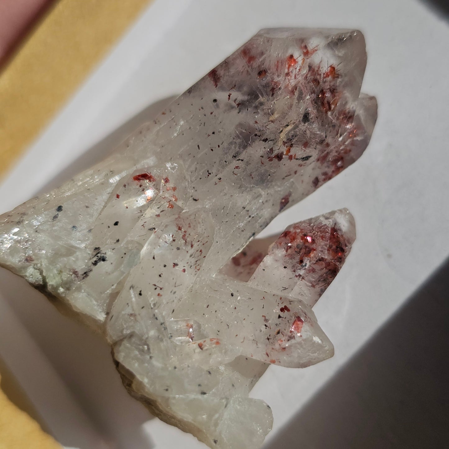 Harlequin Quartz, Hematite Phantom Quartz, 'Disco Fire' Crystal Cluster, Red Glitter Inclusions, Rare Small Find, Oyo State, Nigeria