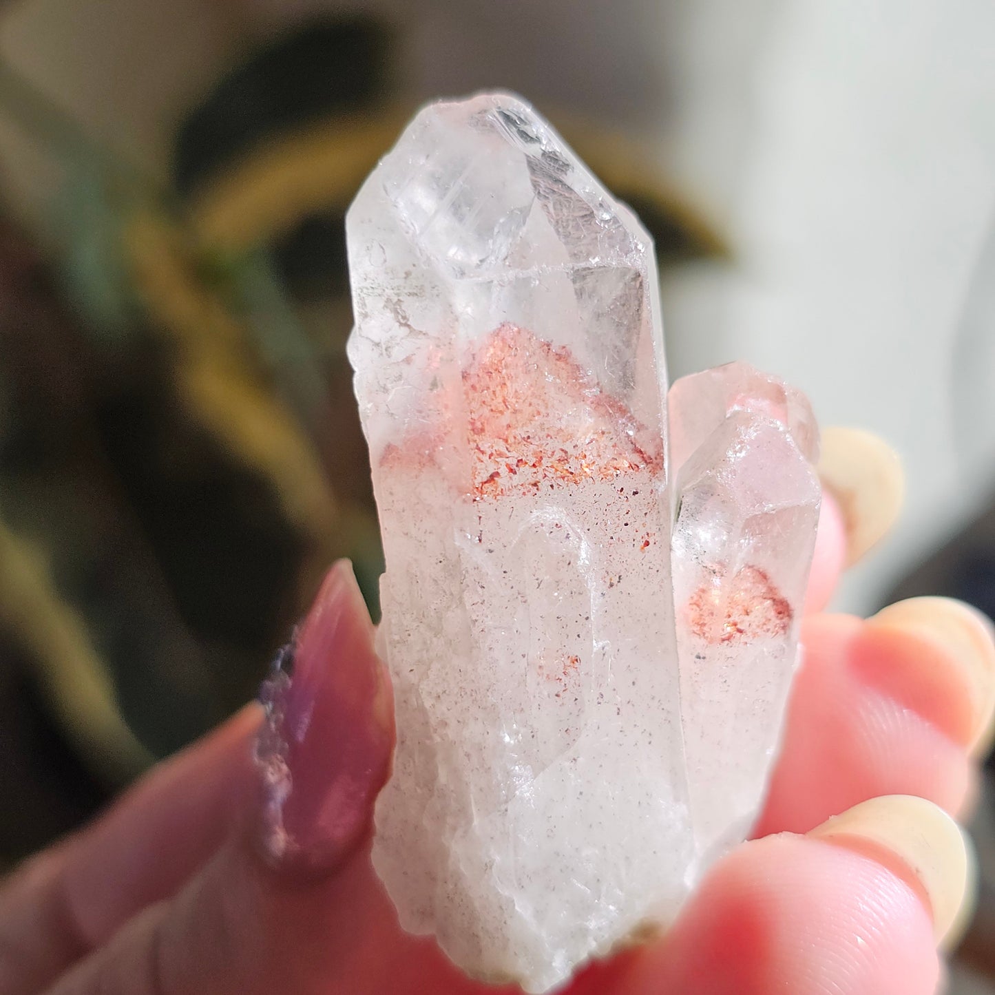 Harlequin Quartz Crystal, Orire, Natural Hematite Phantom Included, 23g 'Disco Fire Quartz', Oyo State Nigeria, Rare Glitter Red Inside