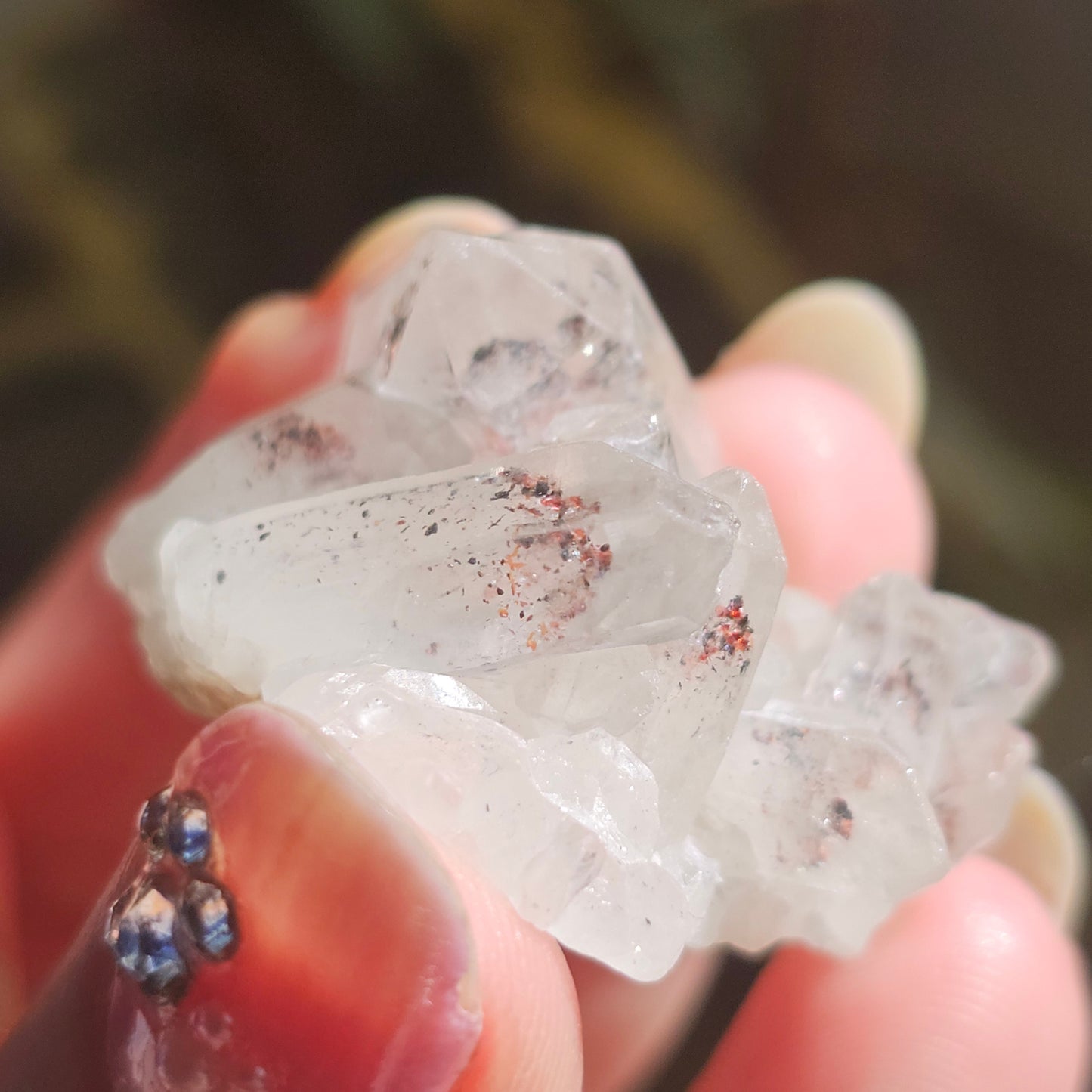 Harlequin Quartz, 16g Hematite Phantom Quartz, 'Discover Fire' Crystal Cluster, Red Glitter Inclusions, Rare Small Find, Oyo State, Nigeria