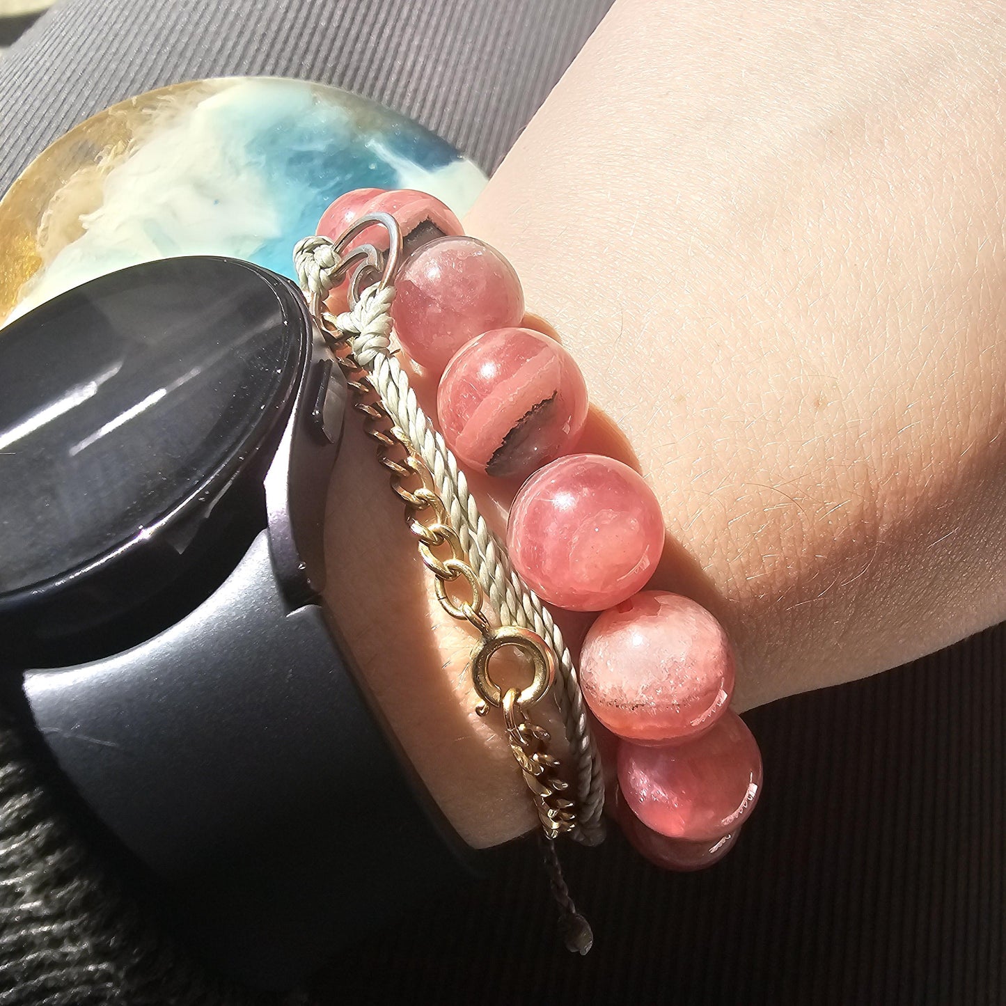Rhodochrosite Bracelet, 12mm HQ High Grade, Gemmy Rhodo, Argentina, Large Beads, 57g Medium Size, Collectors Choice Crystal Gemstone Jewelry