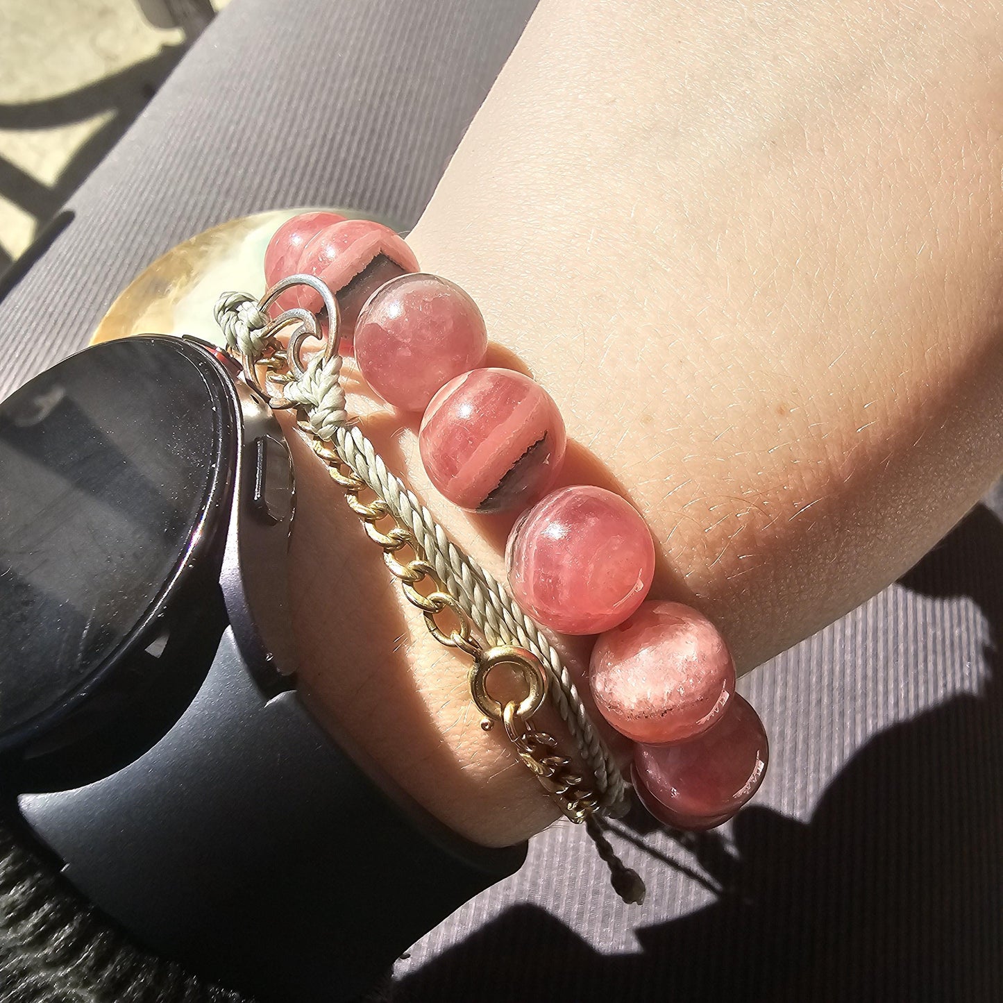 Rhodochrosite Bracelet, 12mm HQ High Grade, Gemmy Rhodo, Argentina, Large Beads, 57g Medium Size, Collectors Choice Crystal Gemstone Jewelry