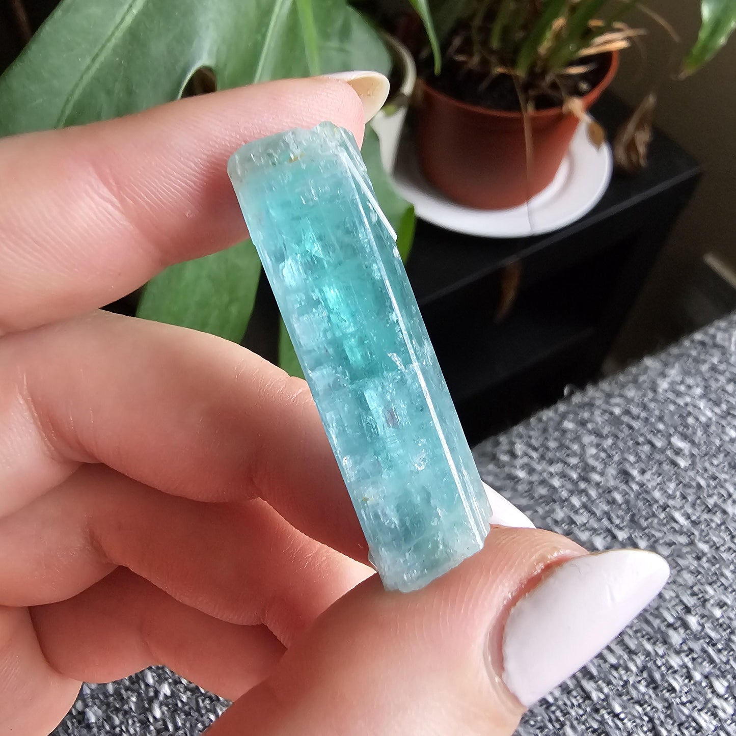 Glowy Teal Beryl, 48ct Neon Blue Green, Double Terminated, from Oyo State Nigeria
