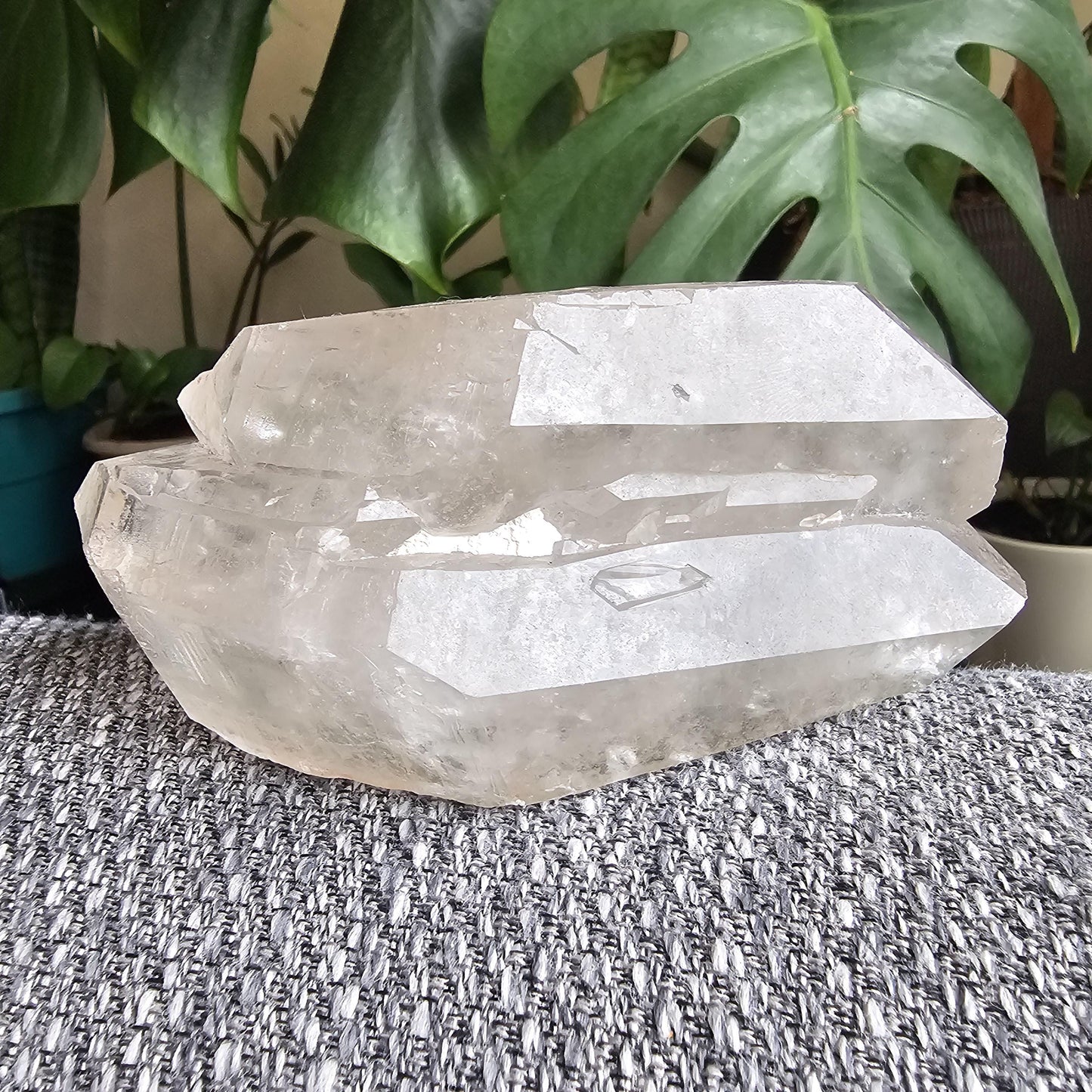 XL Lemurian Quartz, Twinned Double Terminated, Purple Hematite or Lithium on Clear Quartz, Rare Home Decor Crystal, Natural Lemurian, 15cm